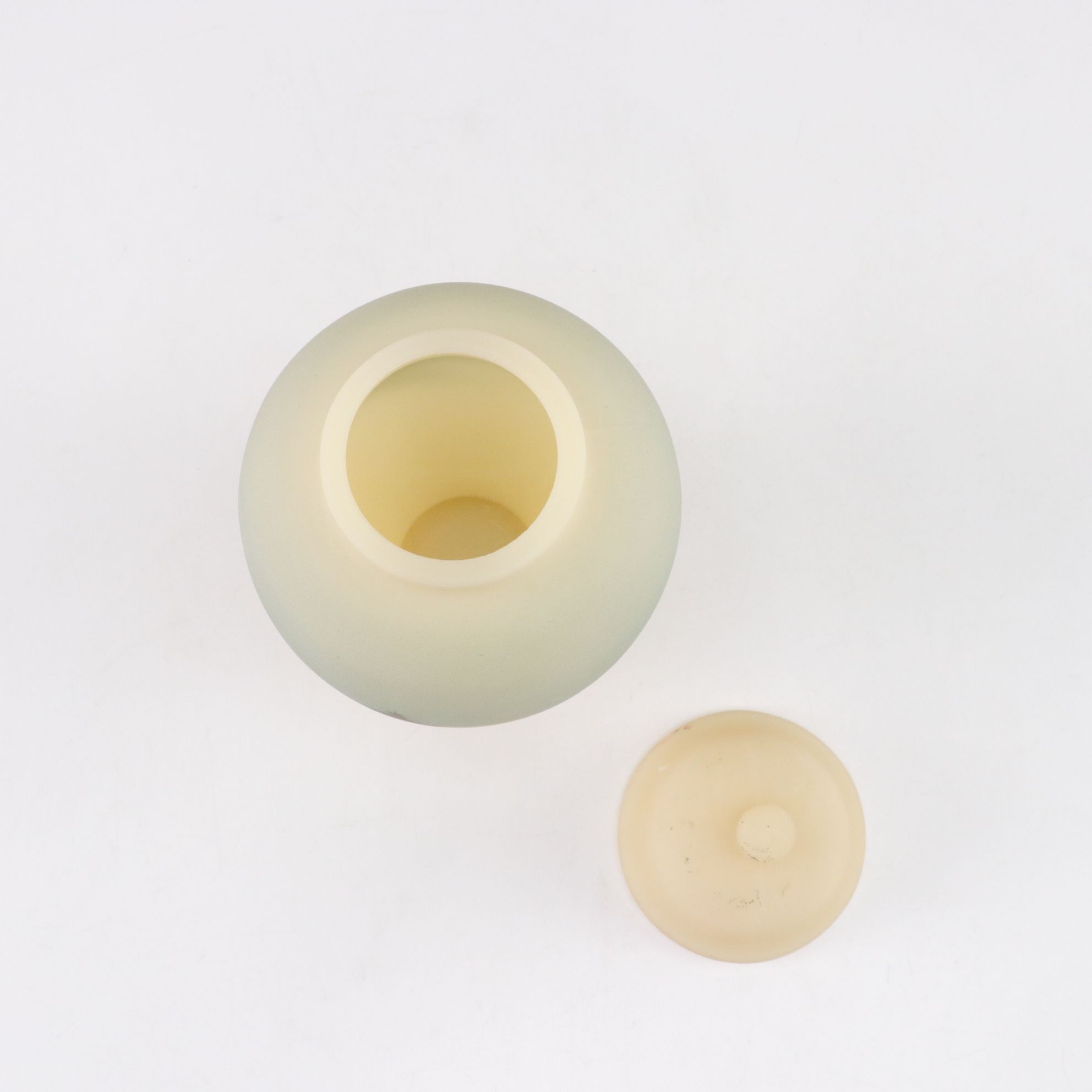 Uranium Glass Hand Bell with Needlepoint Bride