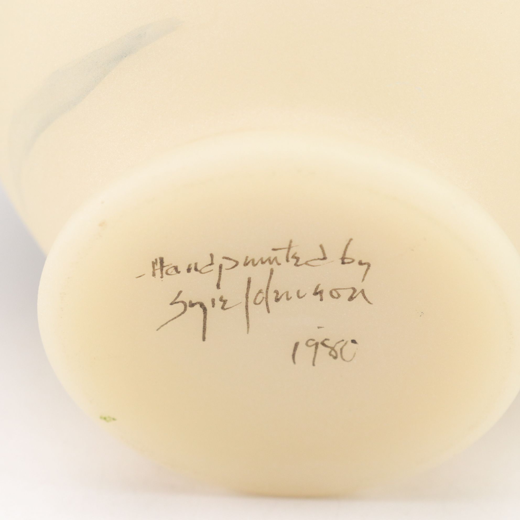 Uranium Glass Hand Bell with Needlepoint Bride