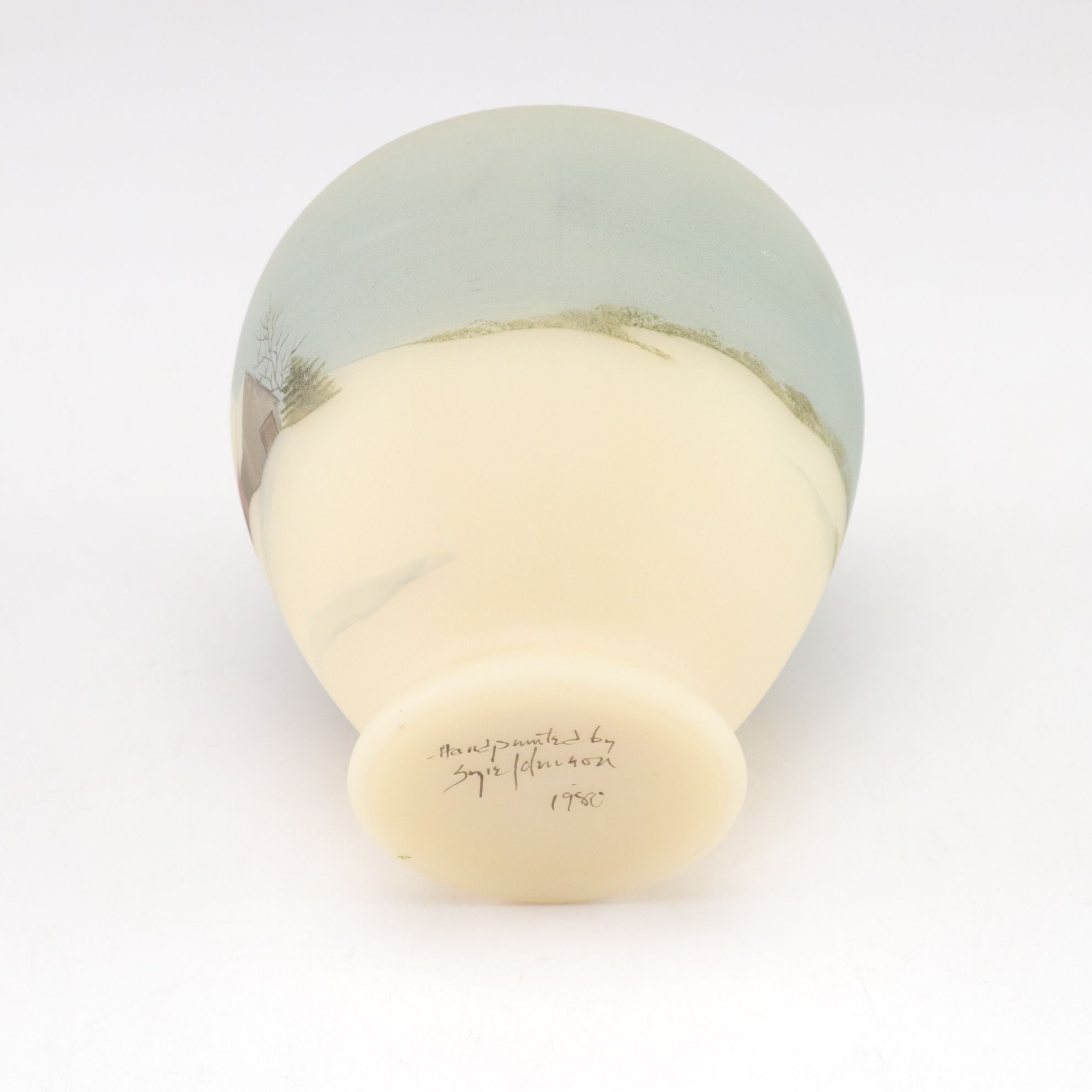 Uranium Glass Hand Bell with Needlepoint Bride