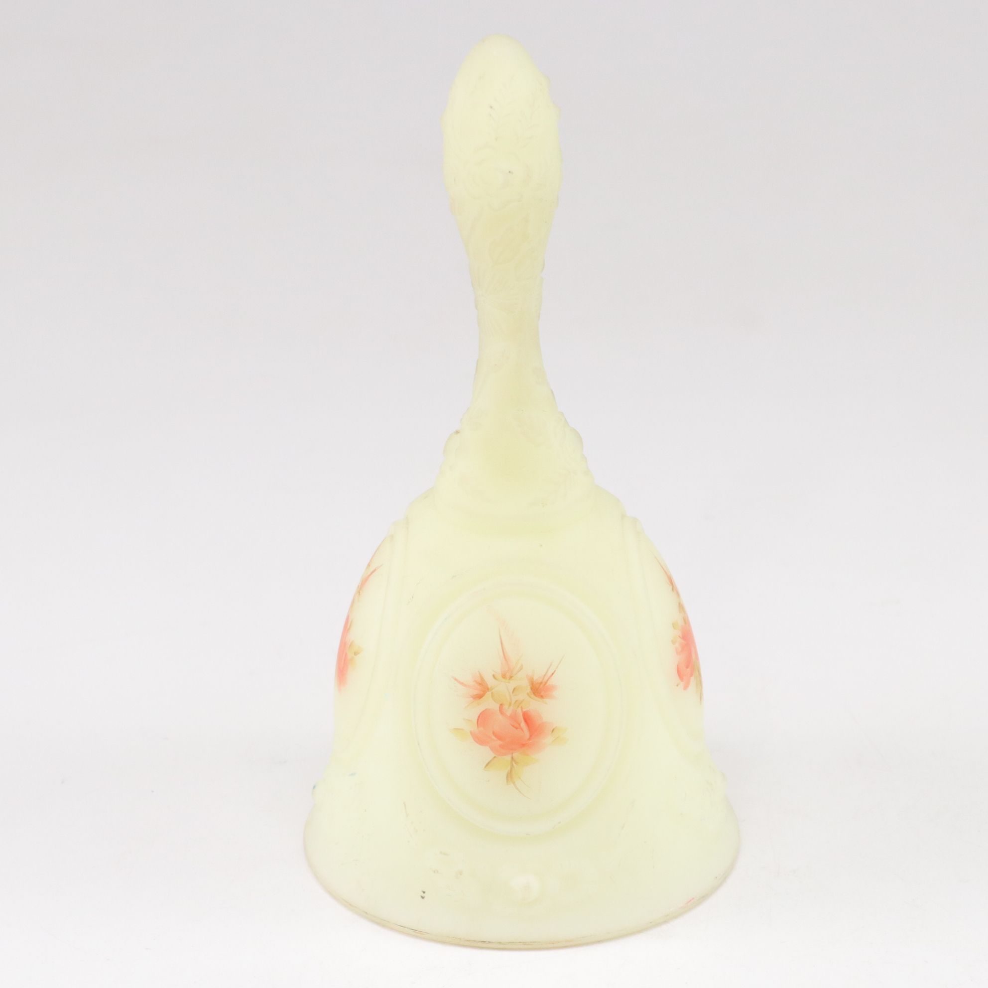 Uranium Glass Hand Bell with Needlepoint Bride