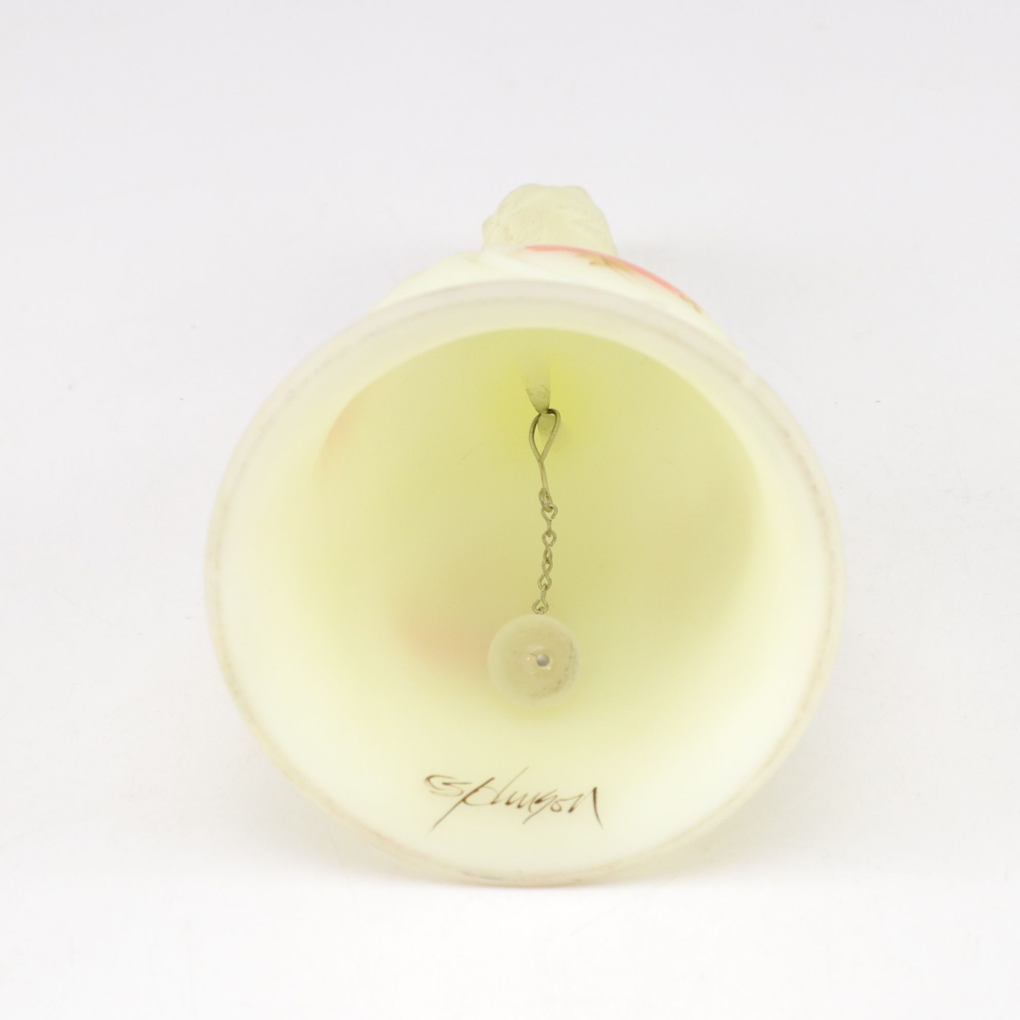 Uranium Glass Hand Bell with Needlepoint Bride