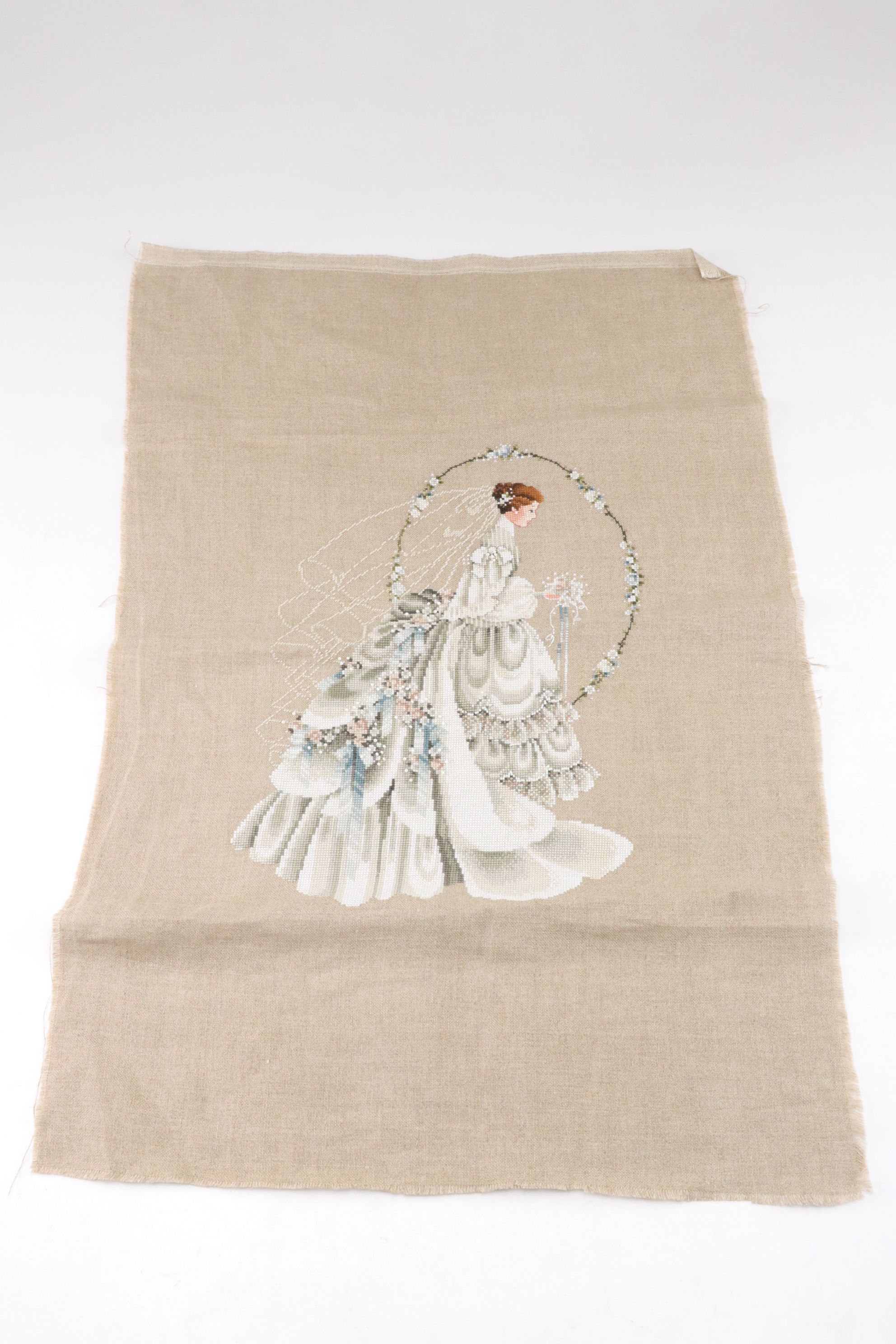 Uranium Glass Hand Bell with Needlepoint Bride