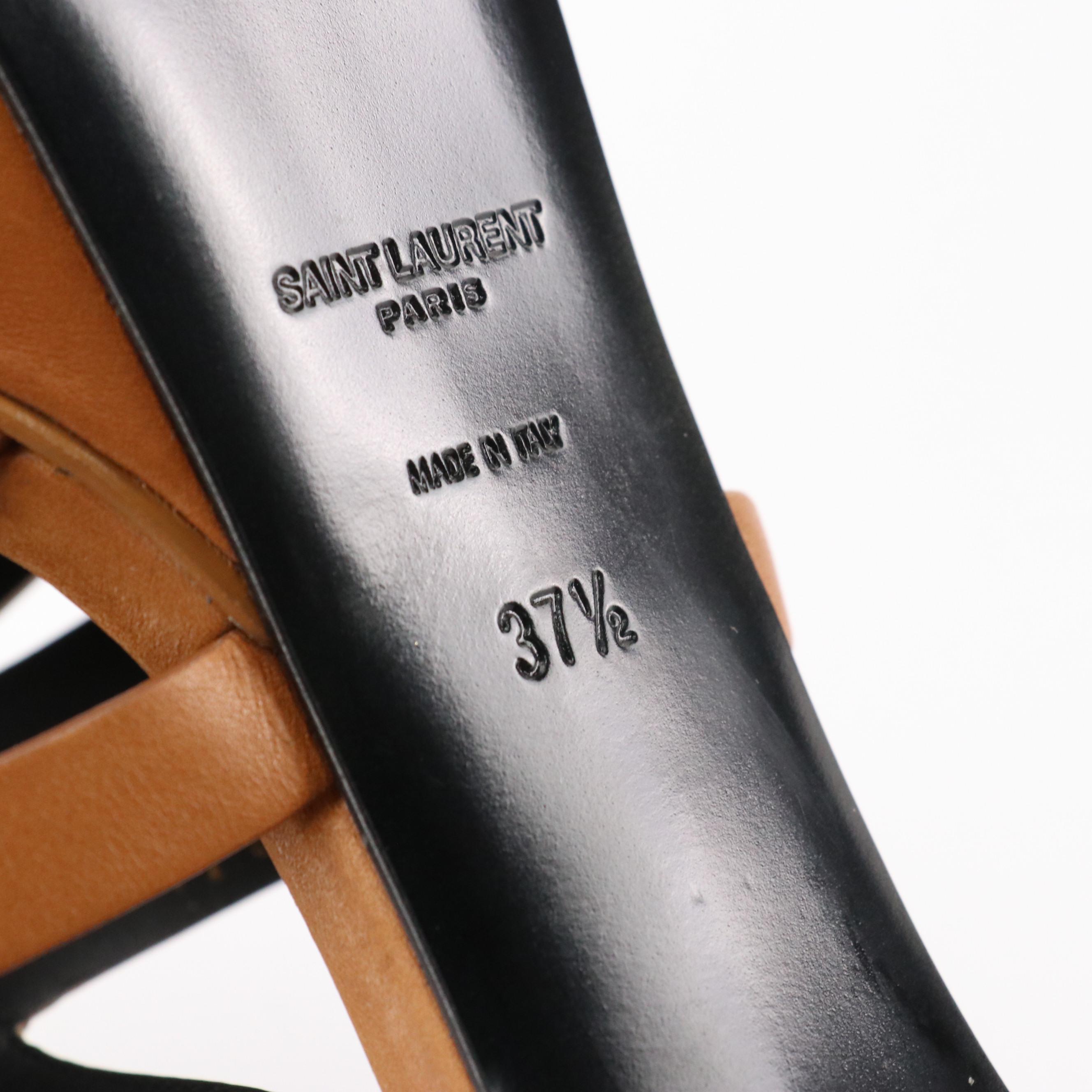 Saint Laurent Caged Platform Pumps in Caramel Brown Leather