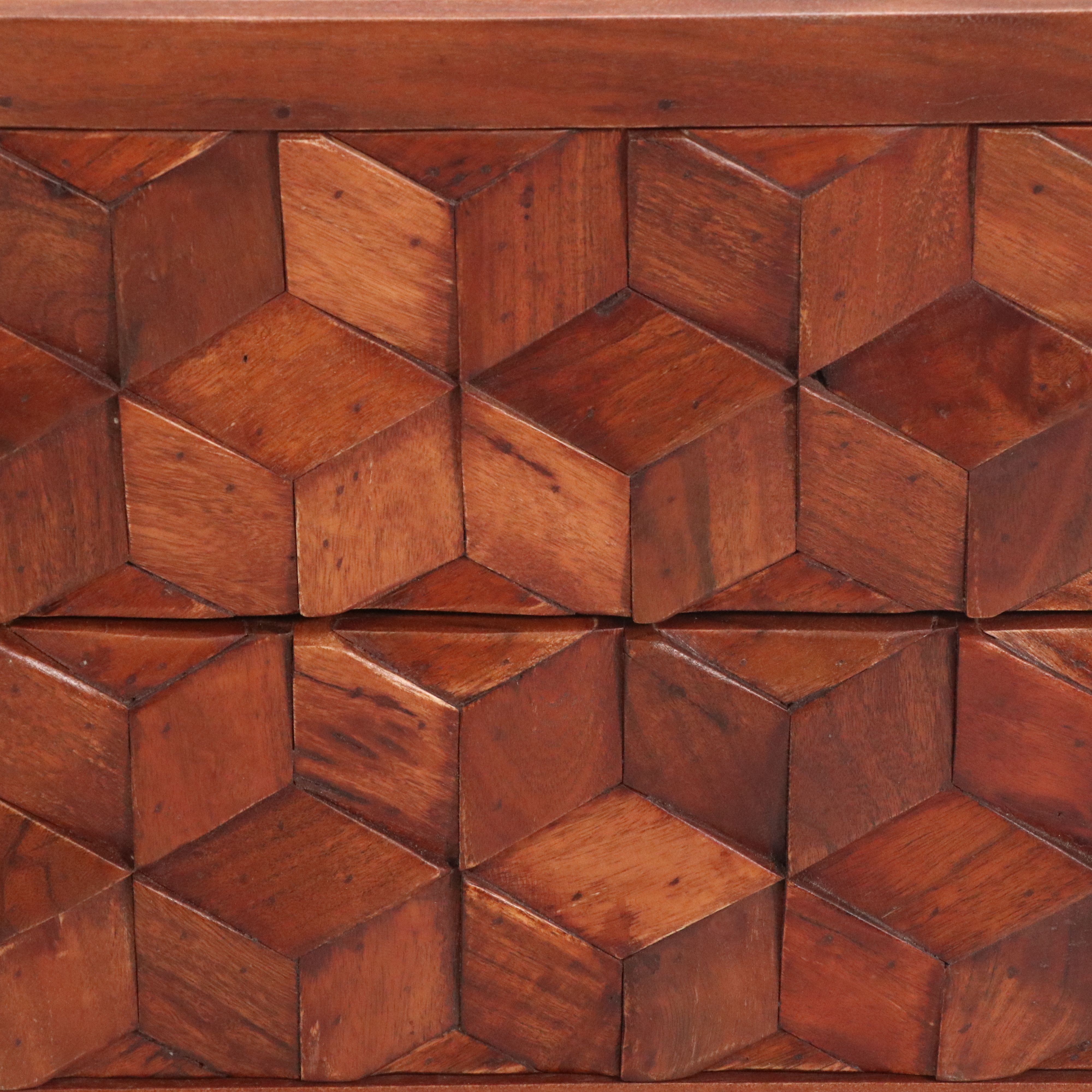 Pair of Modern Geometric Wooden Nightstands with Marble Tops