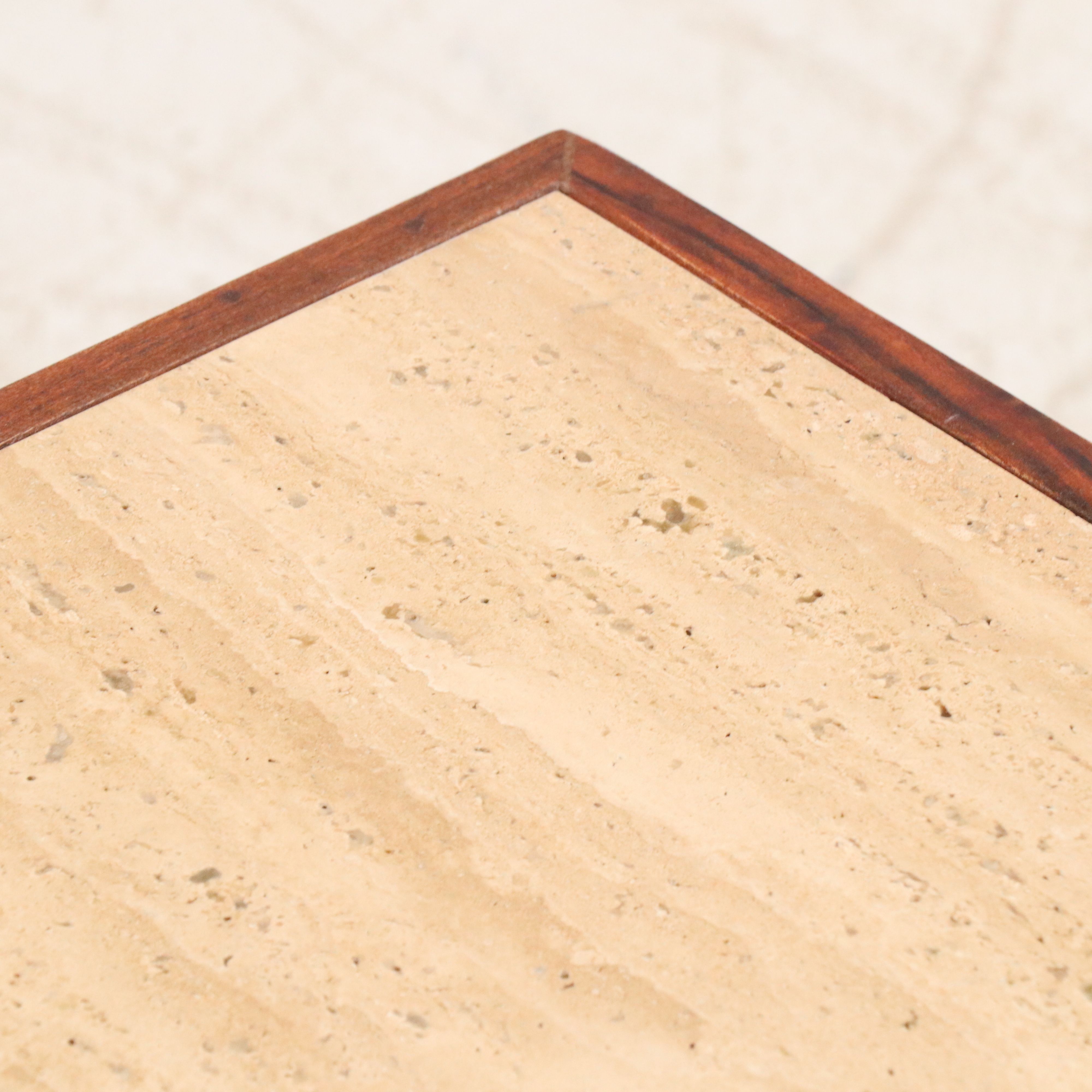 Pair of Modern Geometric Wooden Nightstands with Marble Tops