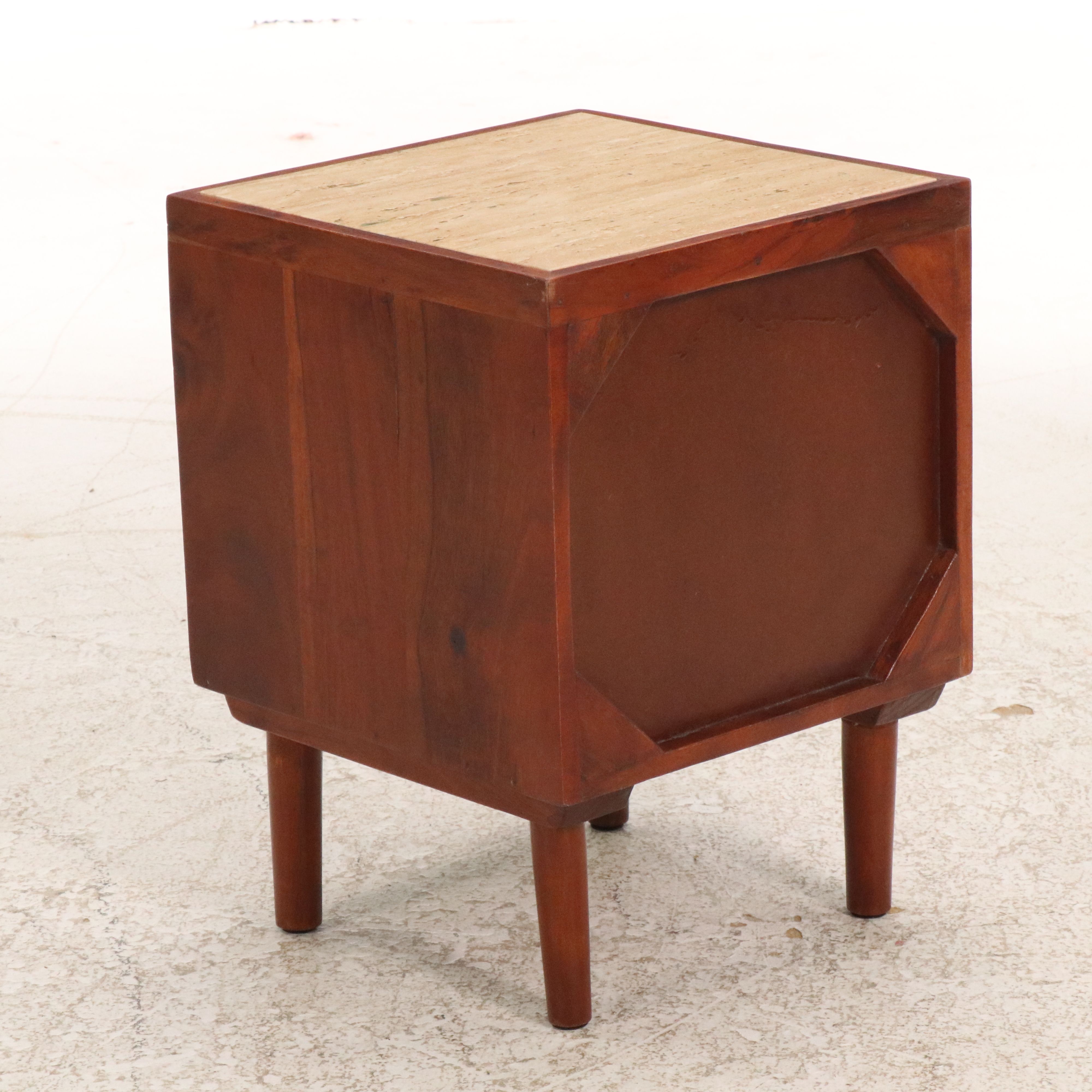 Pair of Modern Geometric Wooden Nightstands with Marble Tops