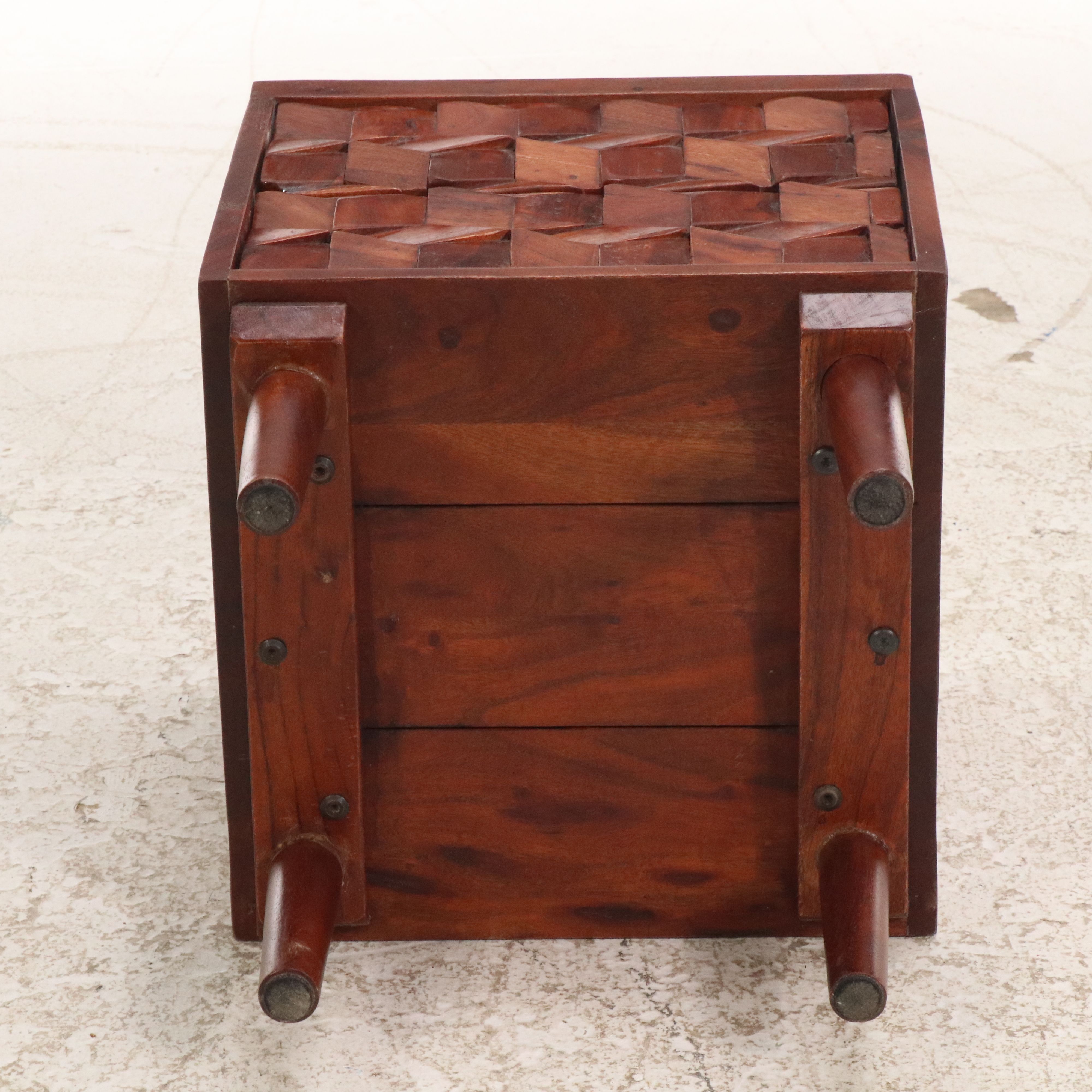 Pair of Modern Geometric Wooden Nightstands with Marble Tops