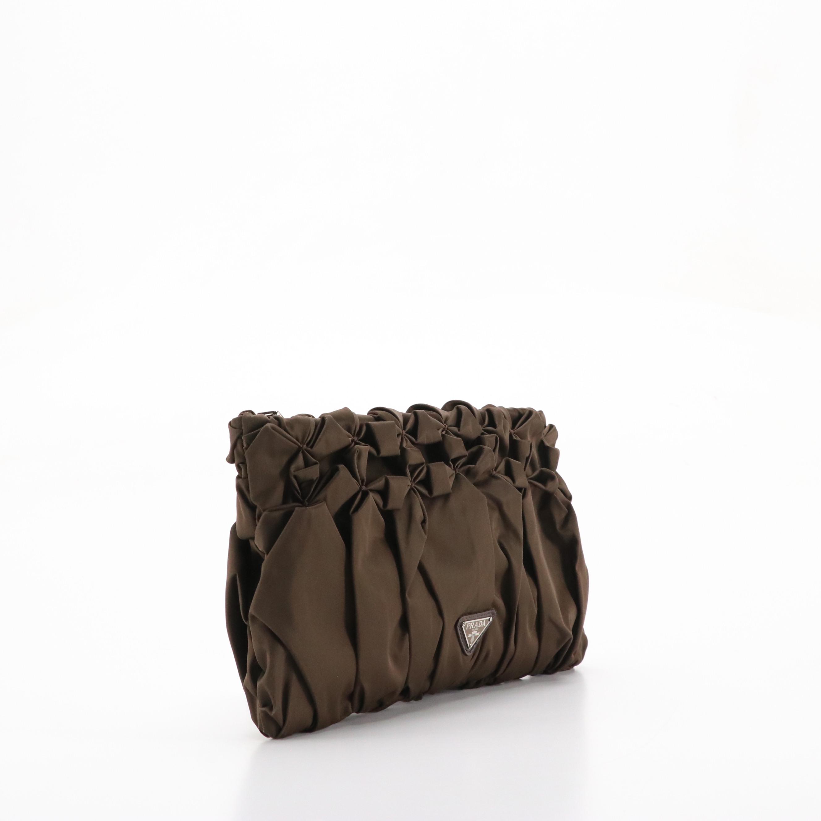 Prada Pochette BP0203 in Diamond Pleated Moro Nylon