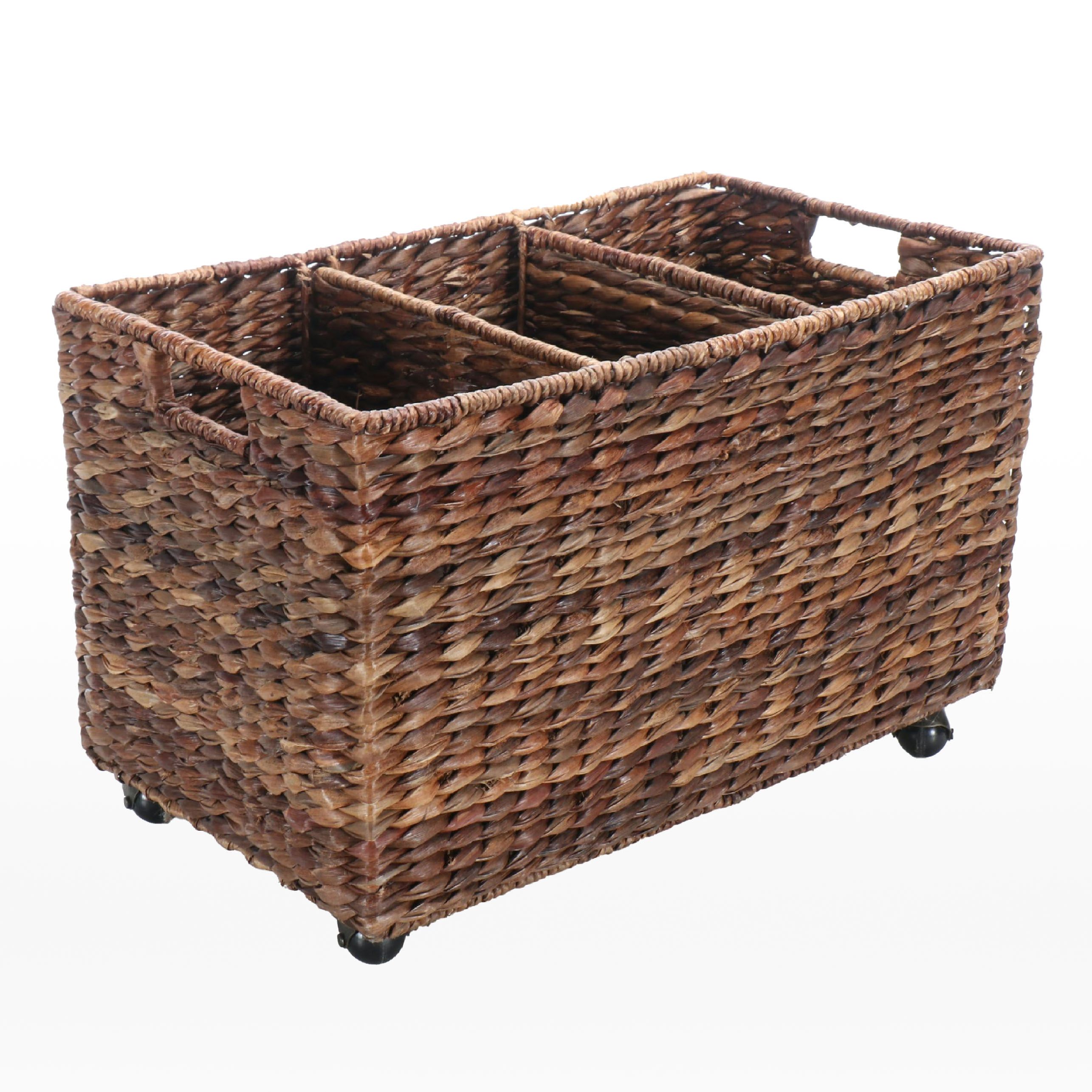 Divided Woven Basket on Casters