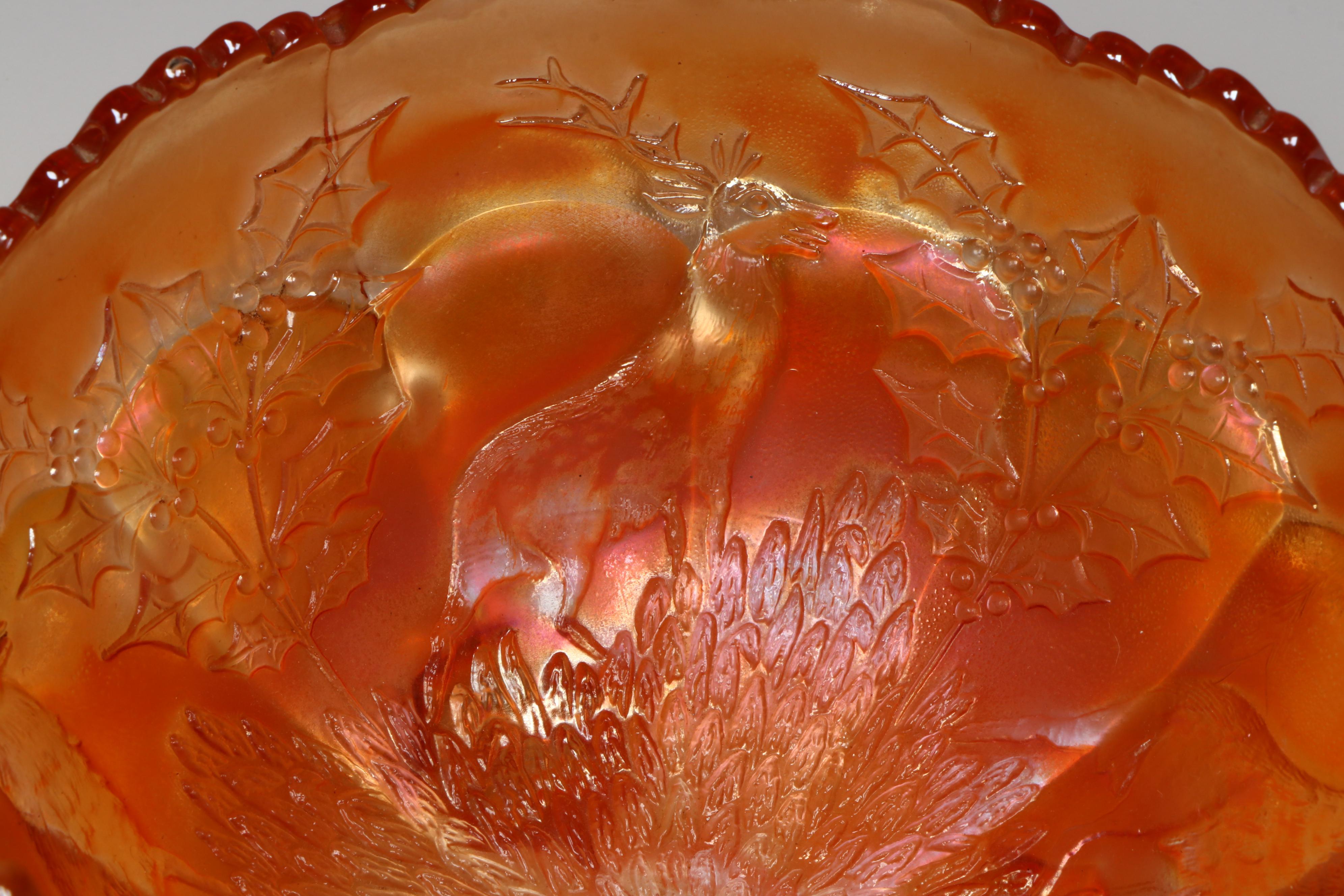 Imperial Glass Mug-Handled Dish and Other Orange Carnival Glass Bowls