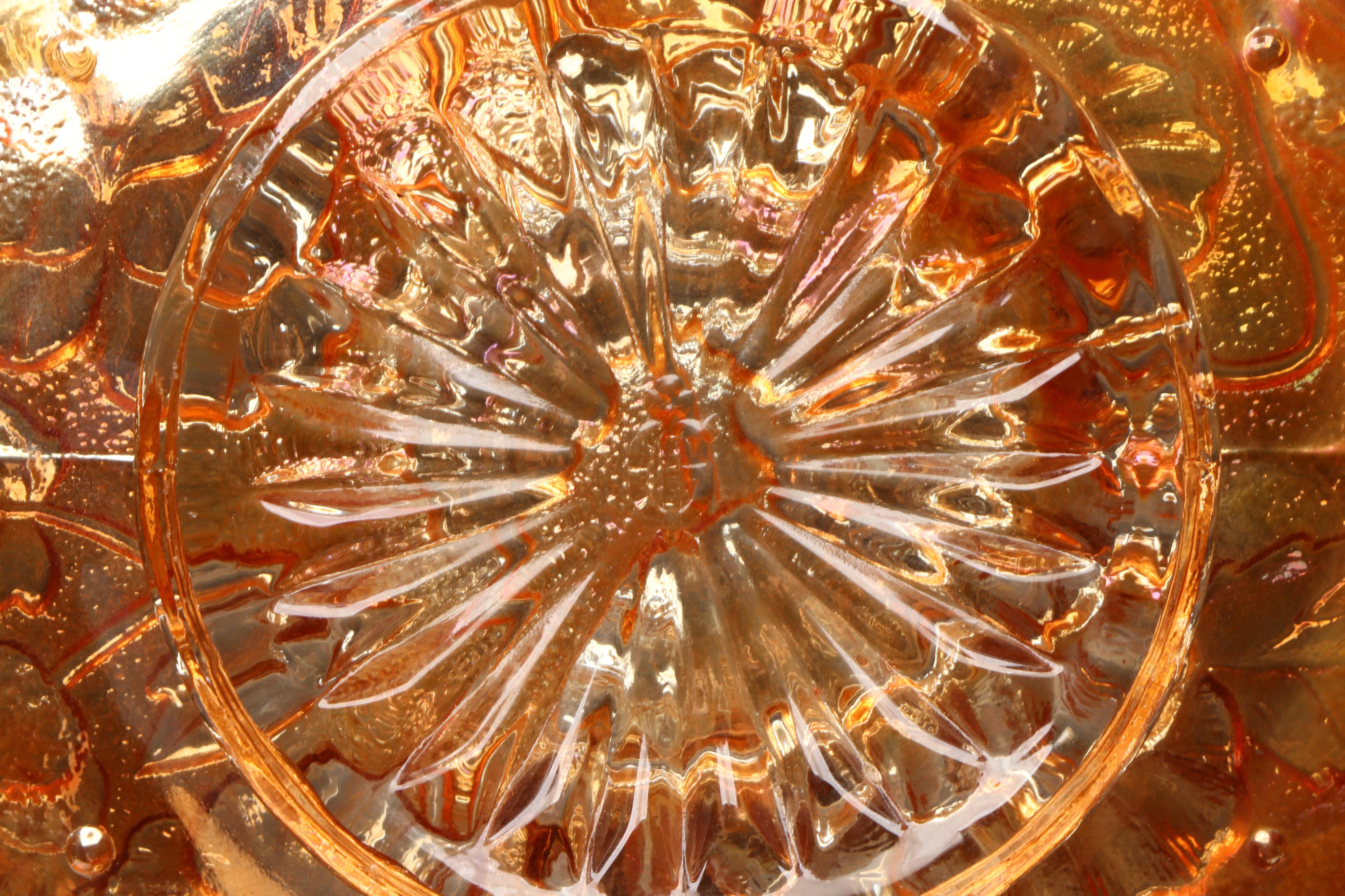 Imperial Glass Mug-Handled Dish and Other Orange Carnival Glass Bowls