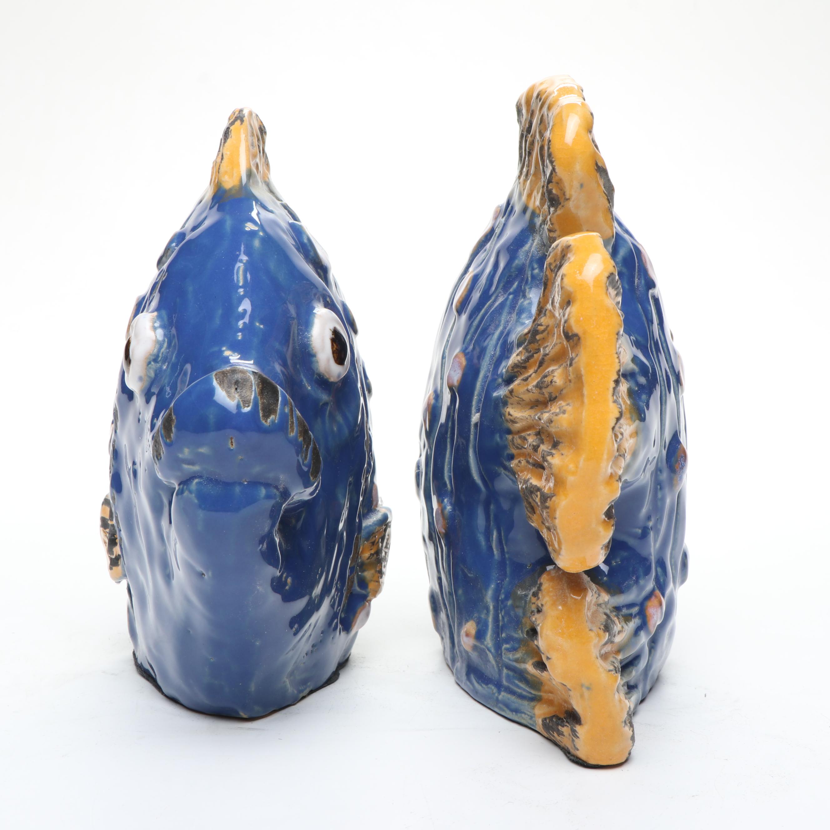 Blue and Yellow Ceramic Fish Bookends