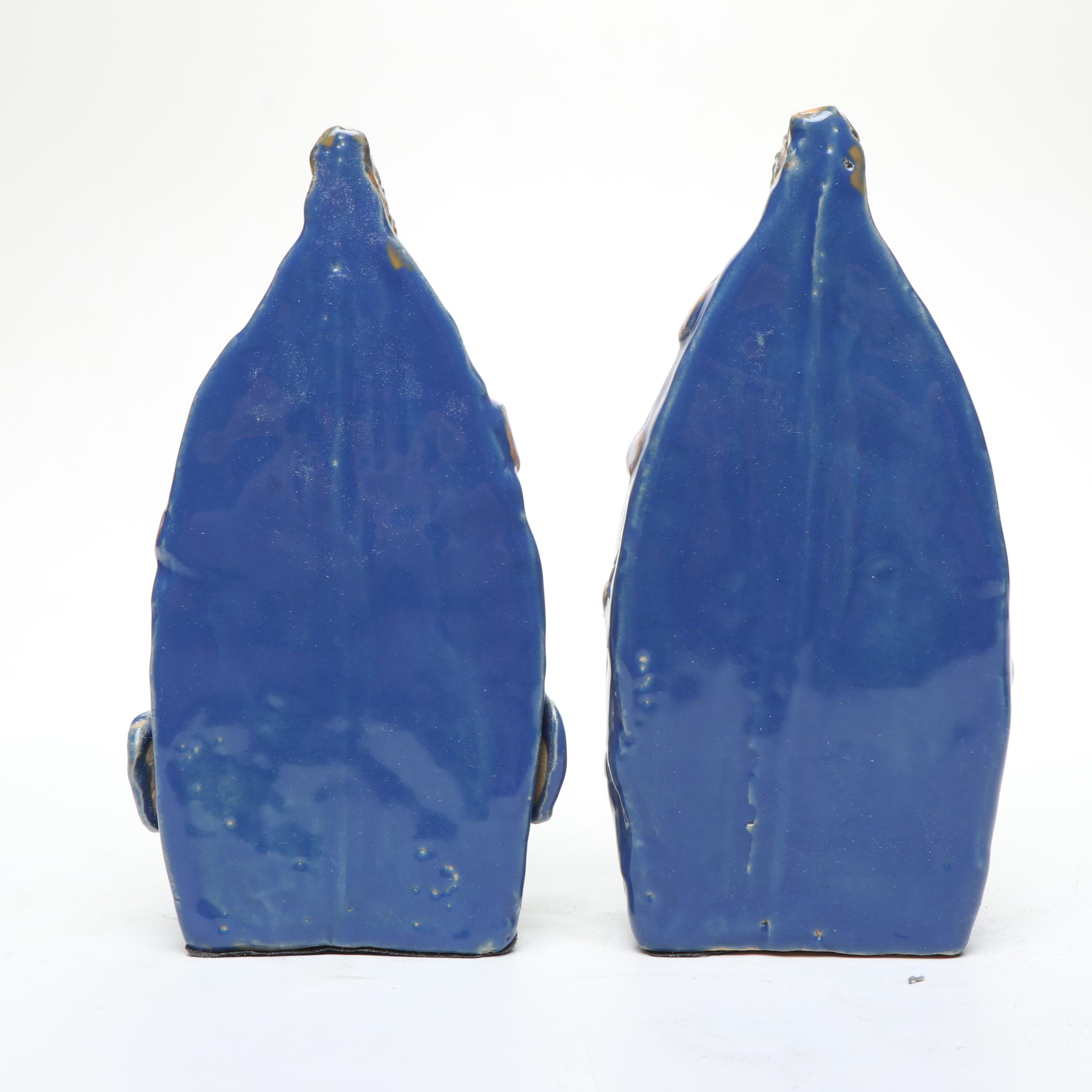 Blue and Yellow Ceramic Fish Bookends