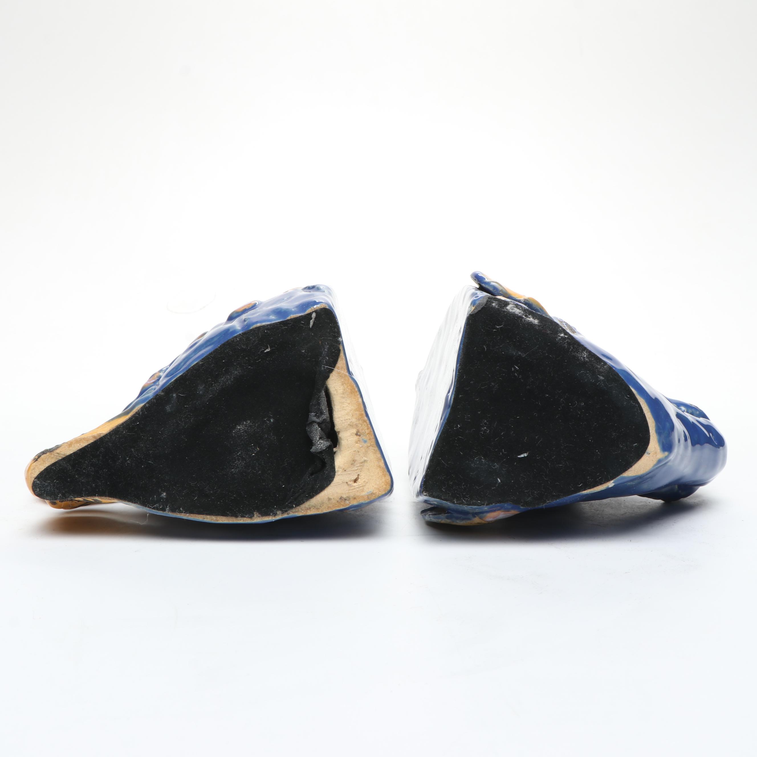 Blue and Yellow Ceramic Fish Bookends