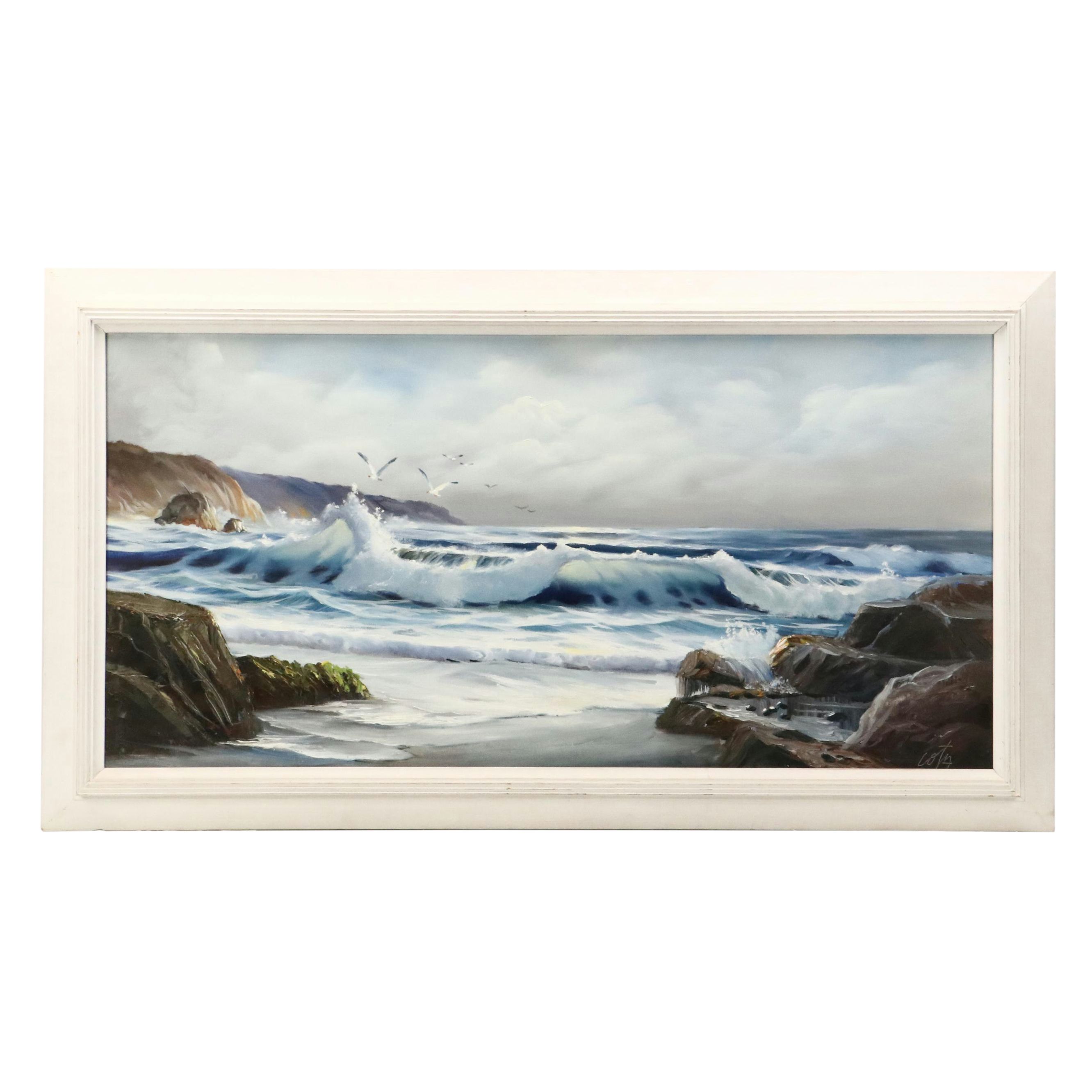 Joseph K. Cota Seascape Oil Painting. Mid to Late 20th Century
