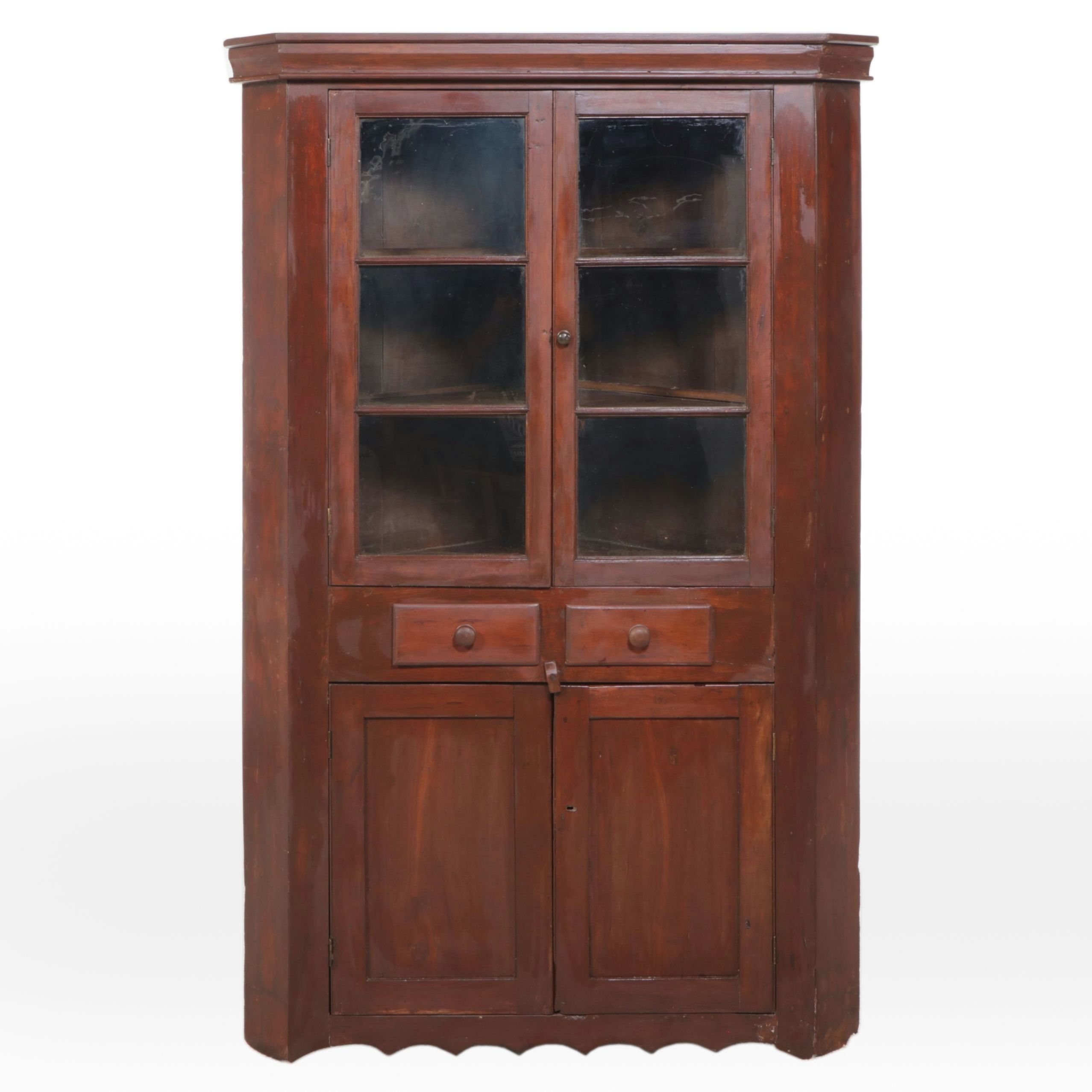 American Primitive Cherry Corner Cabinet, 19th Century