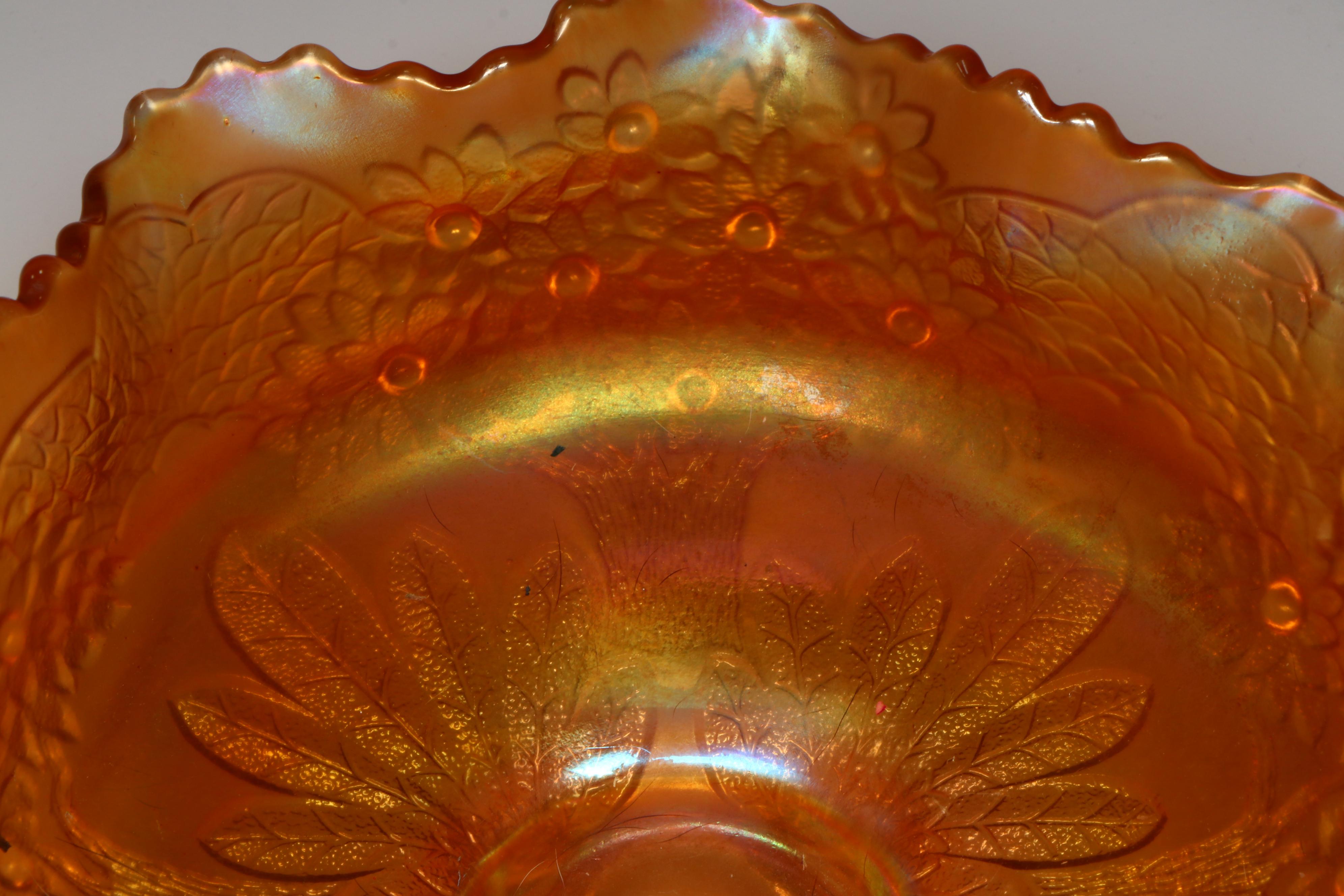 Dugan "Windflower Marigold" Dishes with Other Carnival Glass Footed Bowls