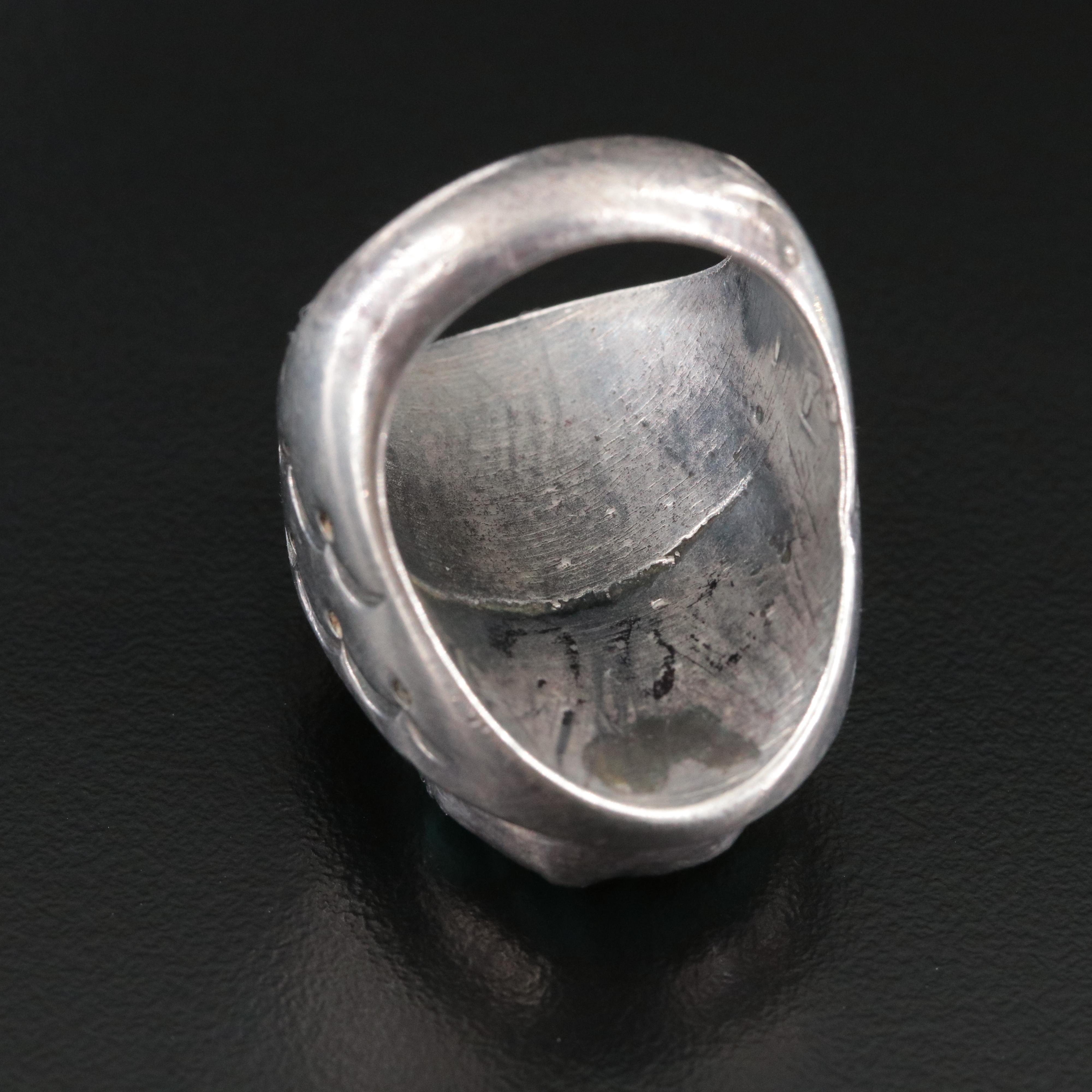 Western Style Silver Carved Turquoise Frog Ring