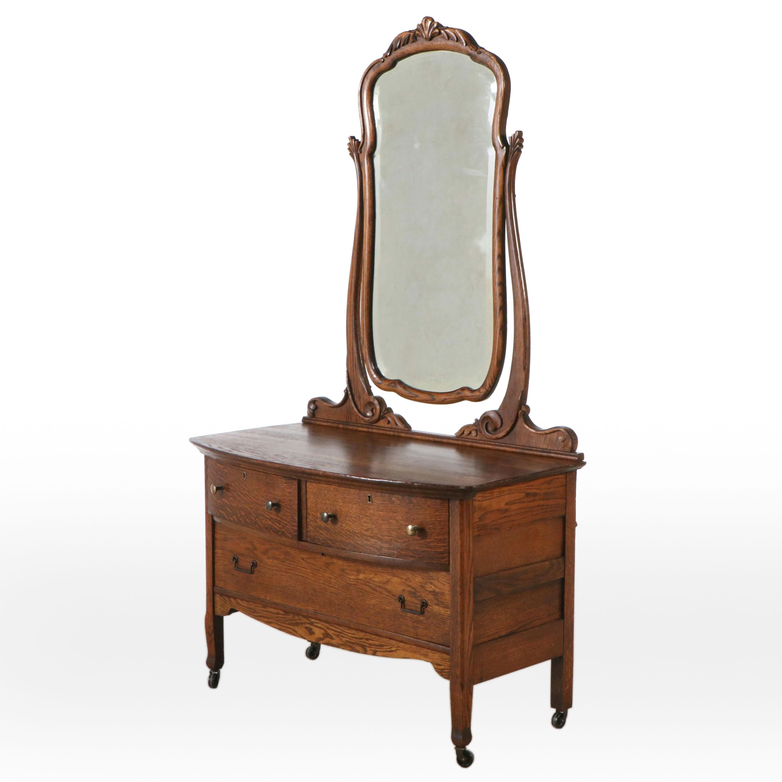 Victorian Quarter Sawn Oak Dresser on Casters