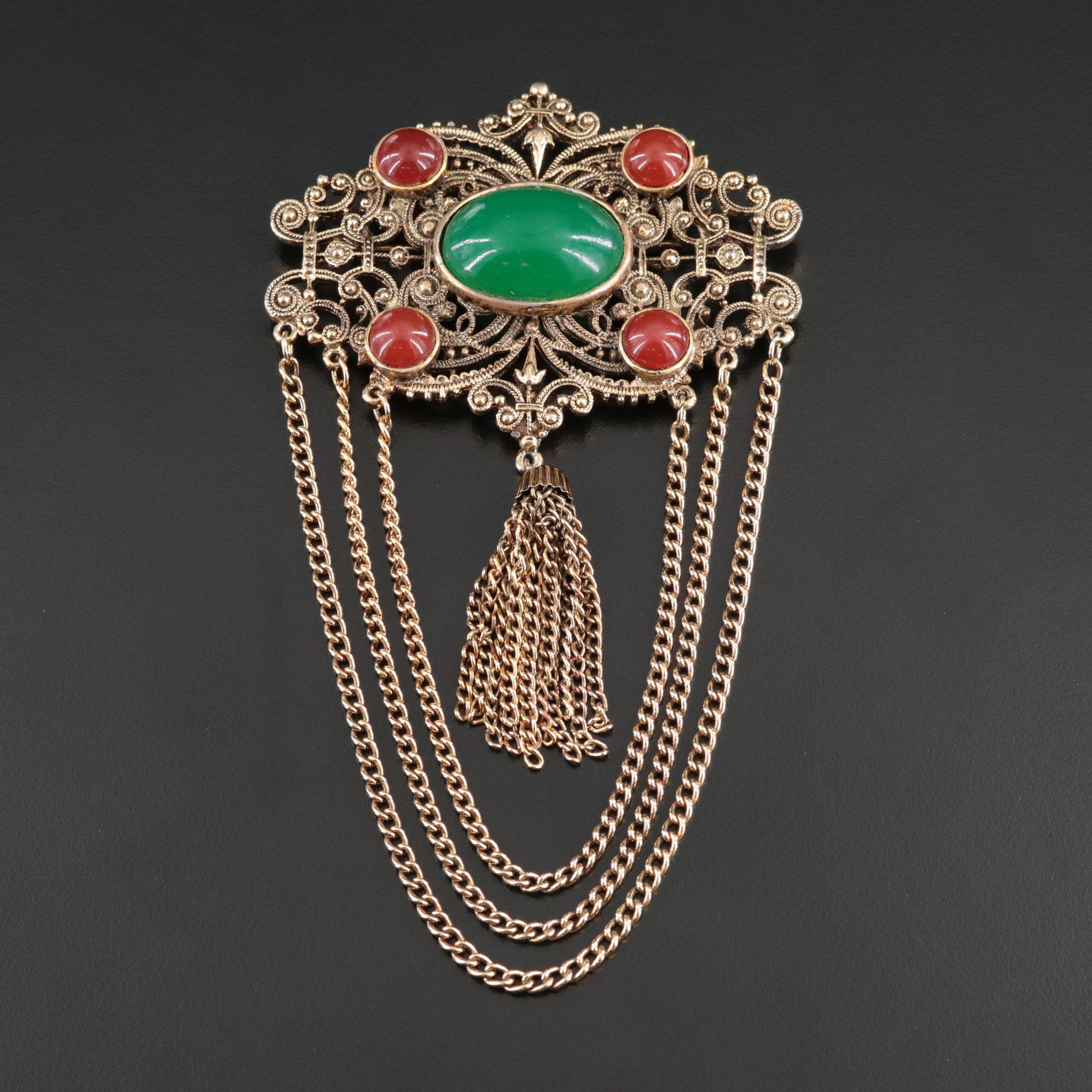 Scrollwork Glass Floral Brooch