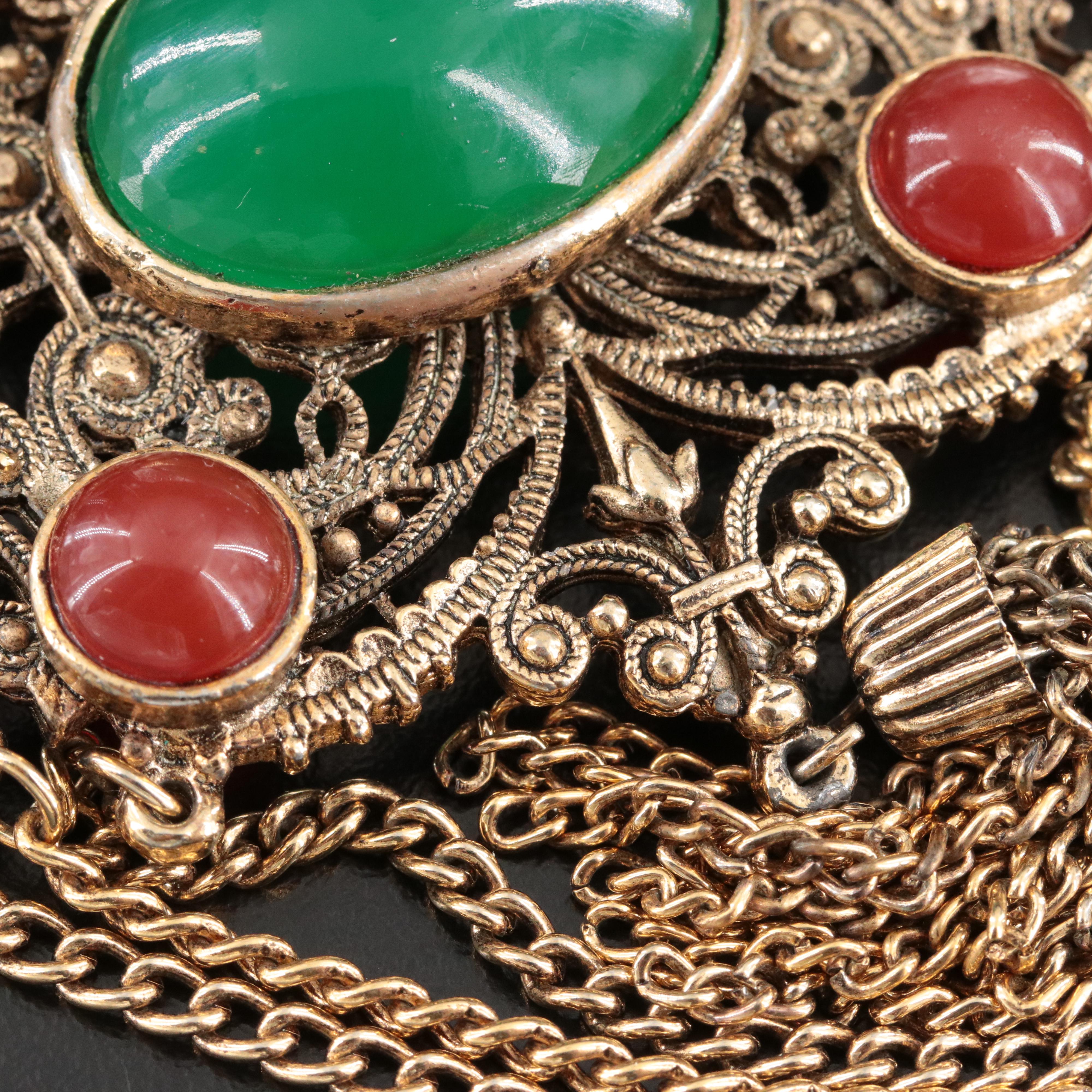 Scrollwork Glass Floral Brooch