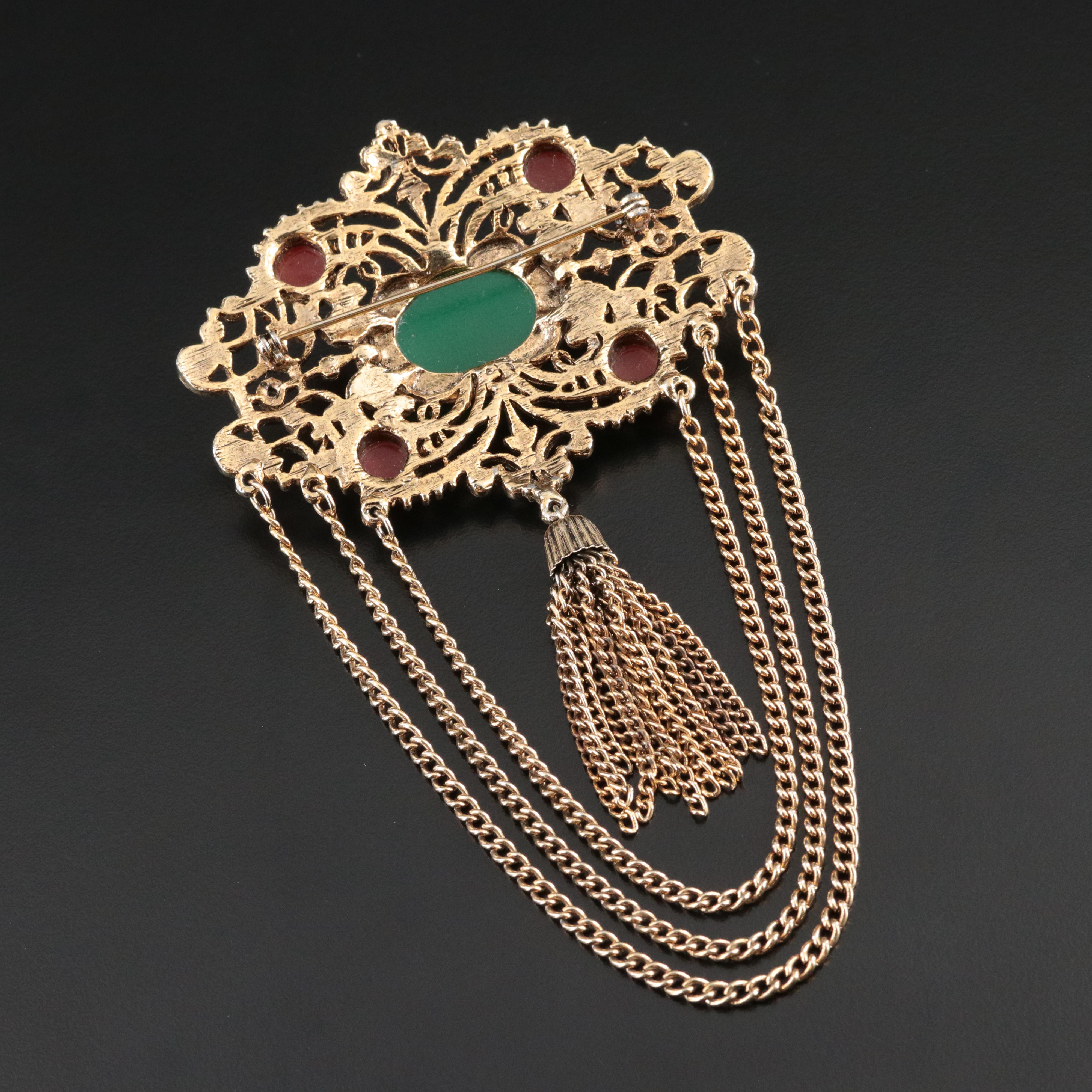 Scrollwork Glass Floral Brooch