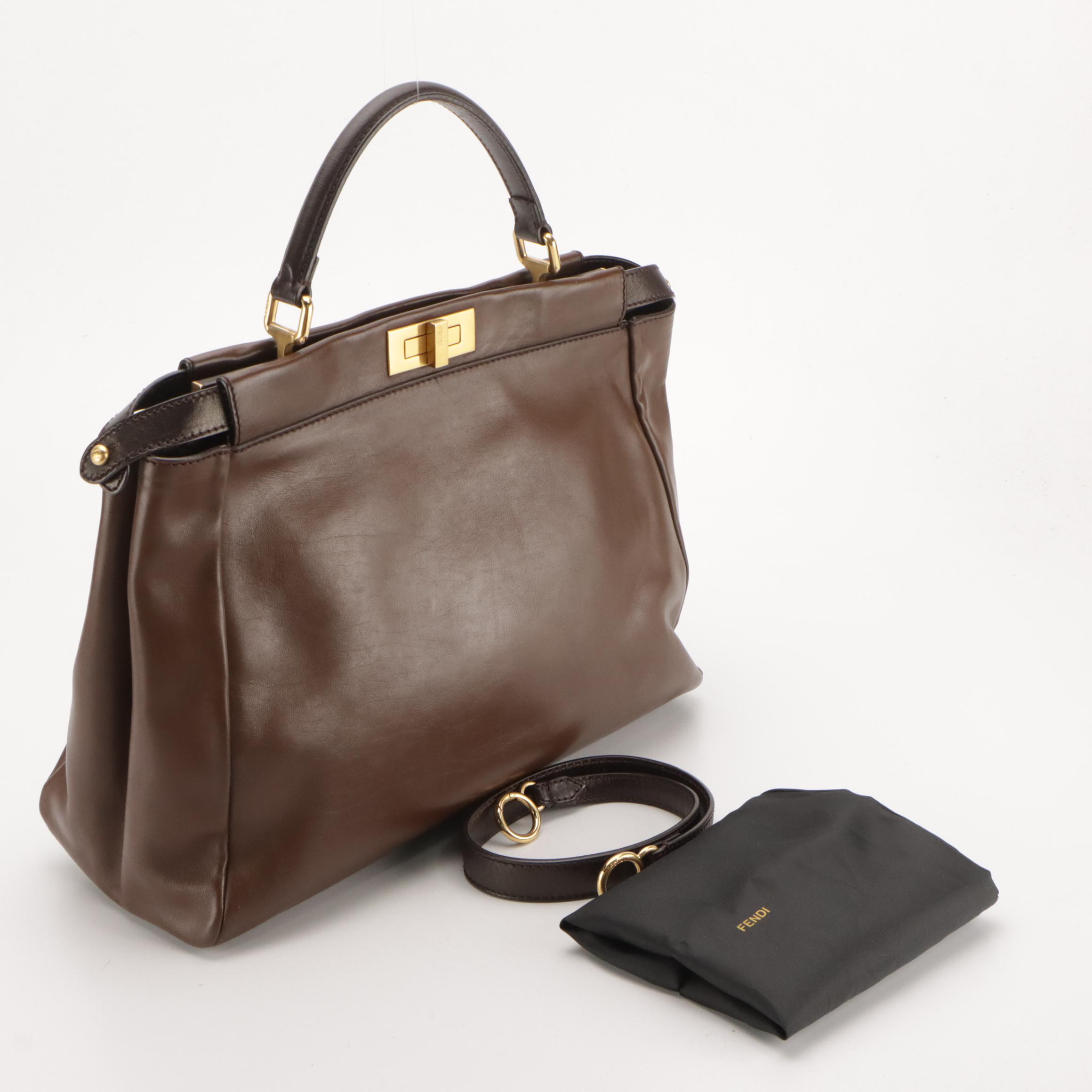 Fendi Brown Leather Peekaboo Top Handle Two-Way Bag