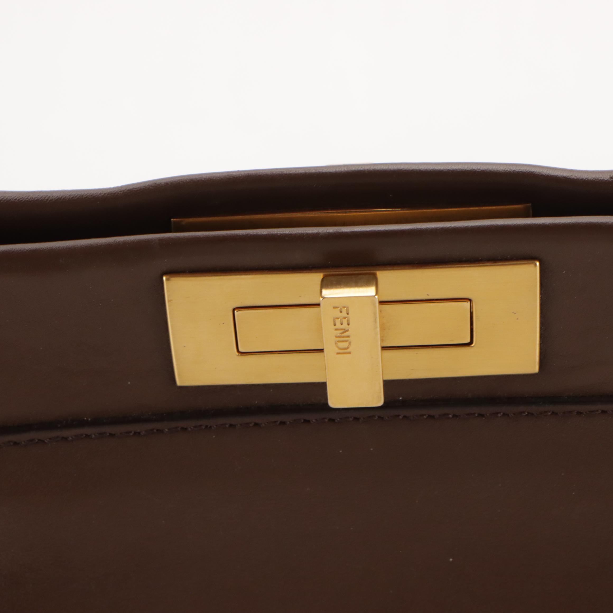 Fendi Brown Leather Peekaboo Top Handle Two-Way Bag