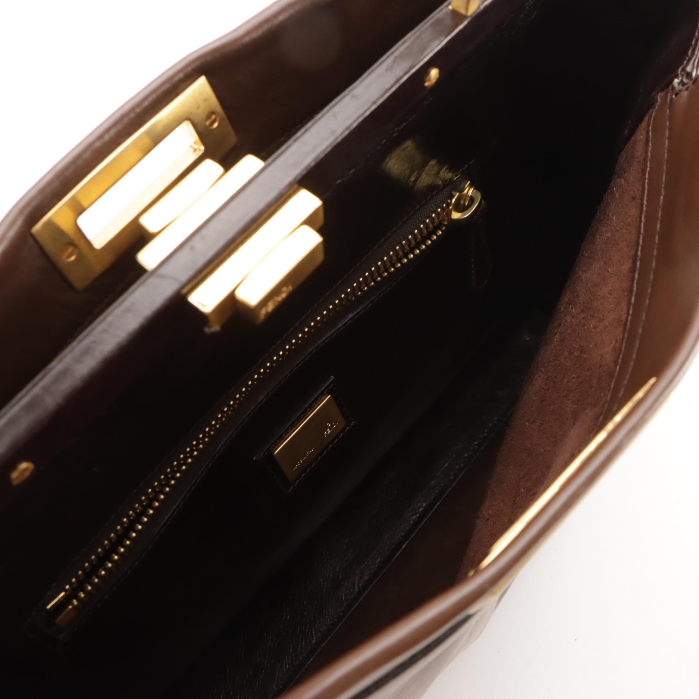 Fendi Brown Leather Peekaboo Top Handle Two-Way Bag