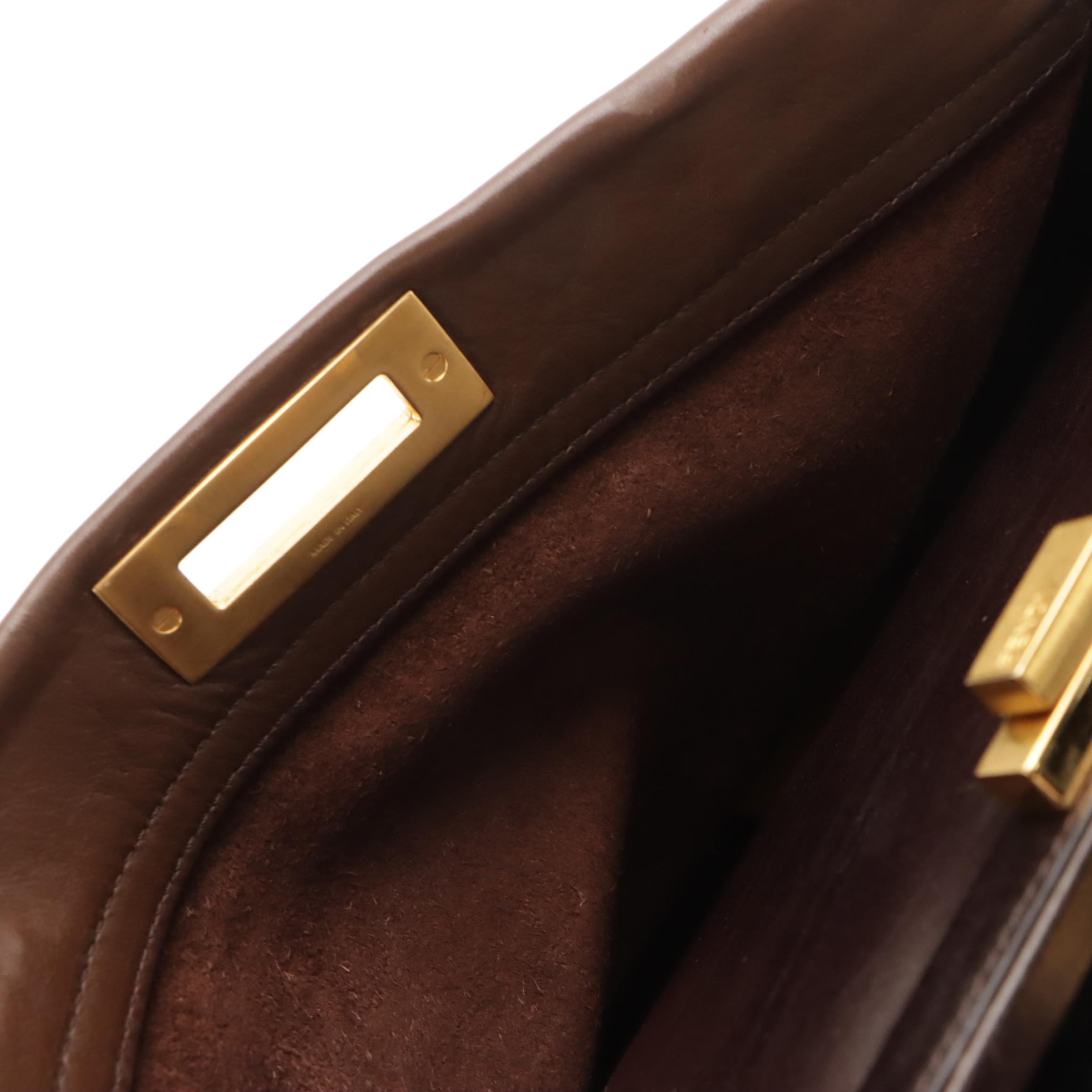 Fendi Brown Leather Peekaboo Top Handle Two-Way Bag