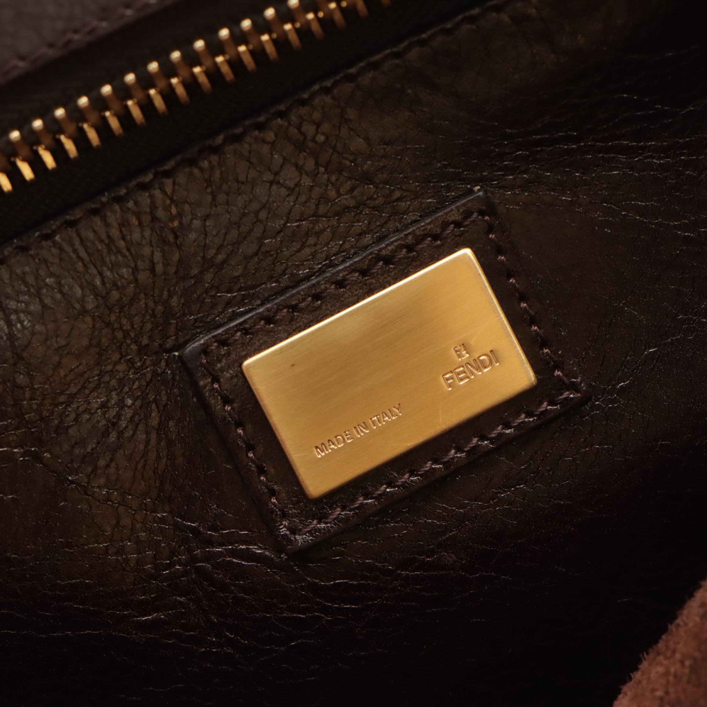 Fendi Brown Leather Peekaboo Top Handle Two-Way Bag