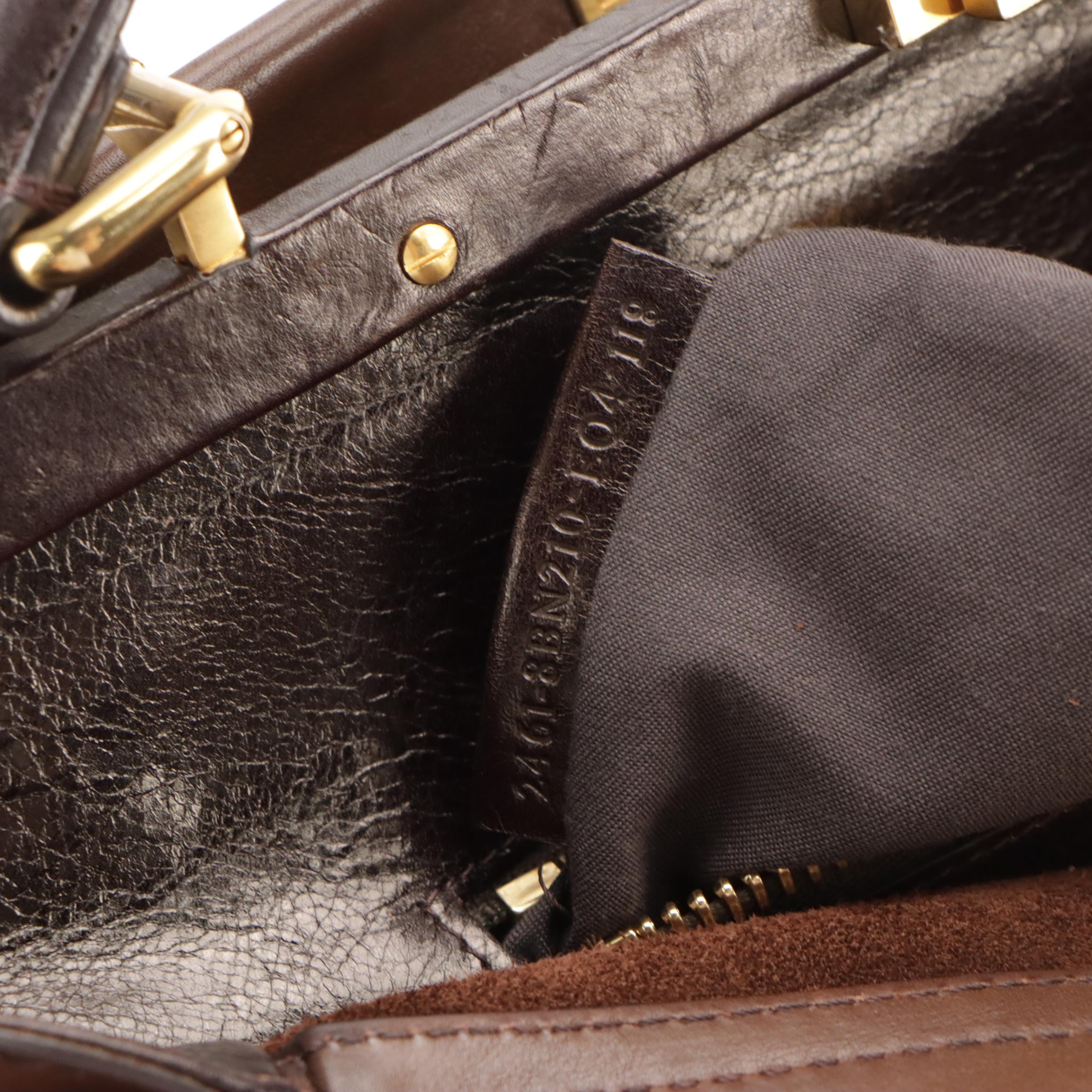 Fendi Brown Leather Peekaboo Top Handle Two-Way Bag