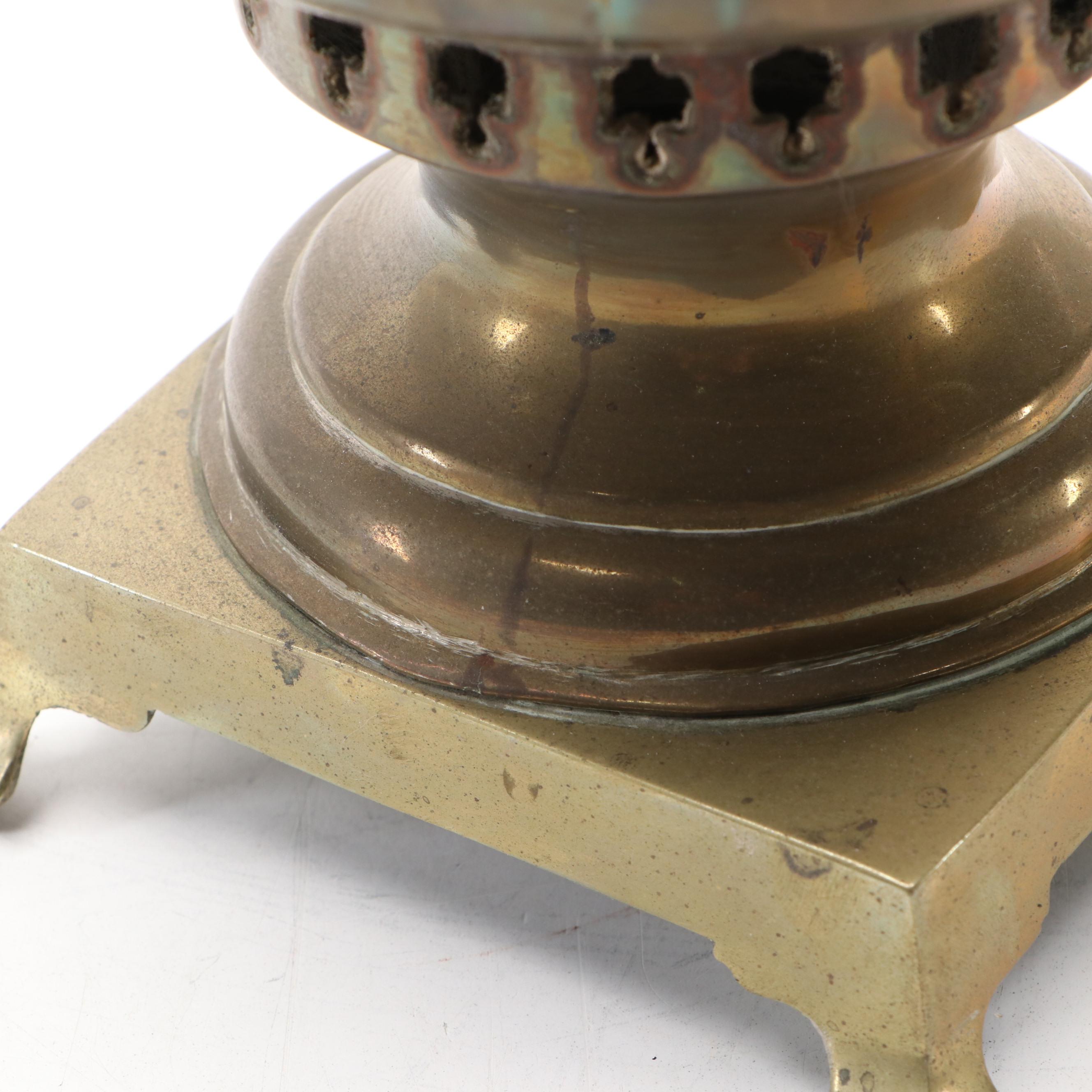 Imperial Russian Engraved Brass Finish Samovar, Late 19th/Early 20th Century