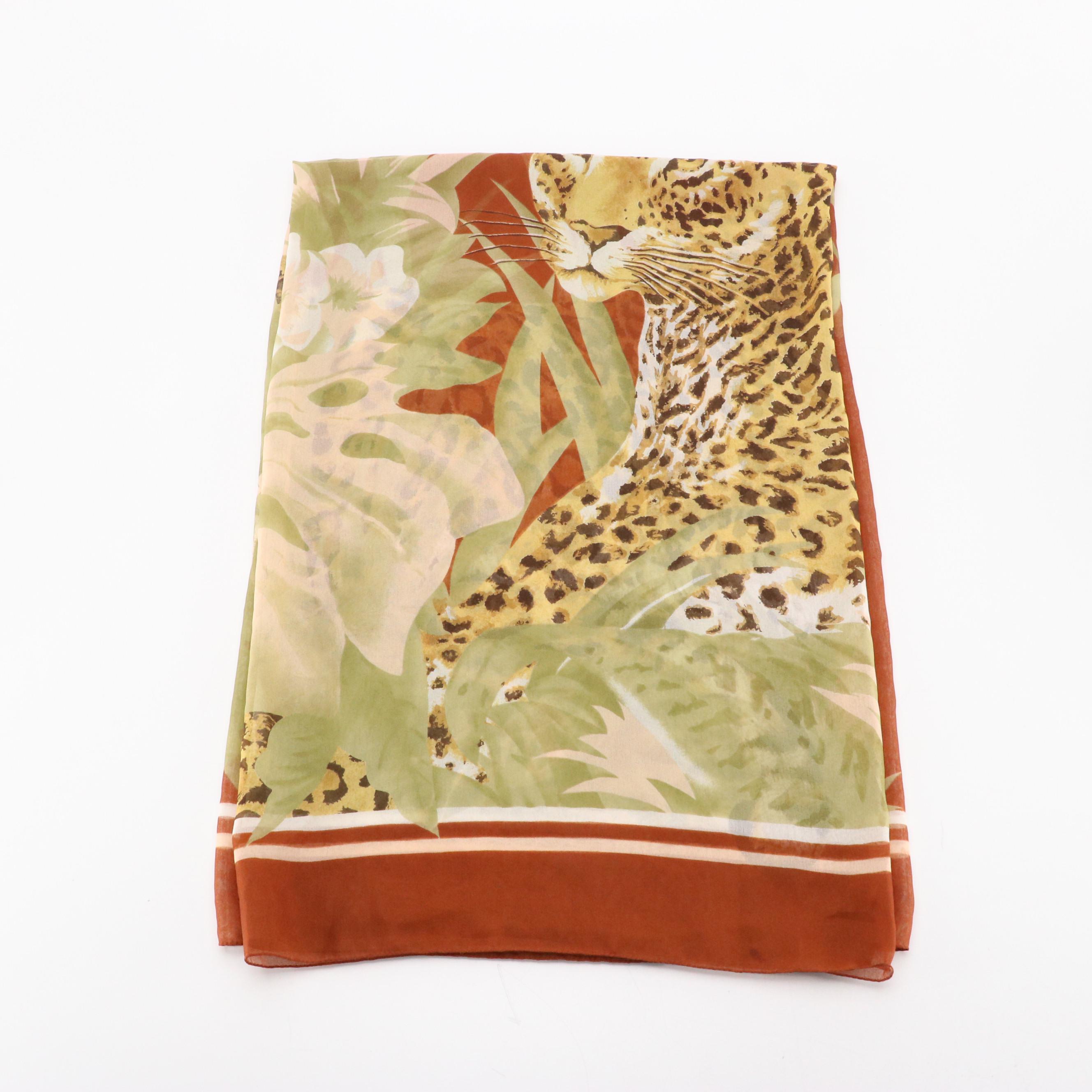 Unlabeled Salvatore Ferragamo Leopard Print Silk Shawl