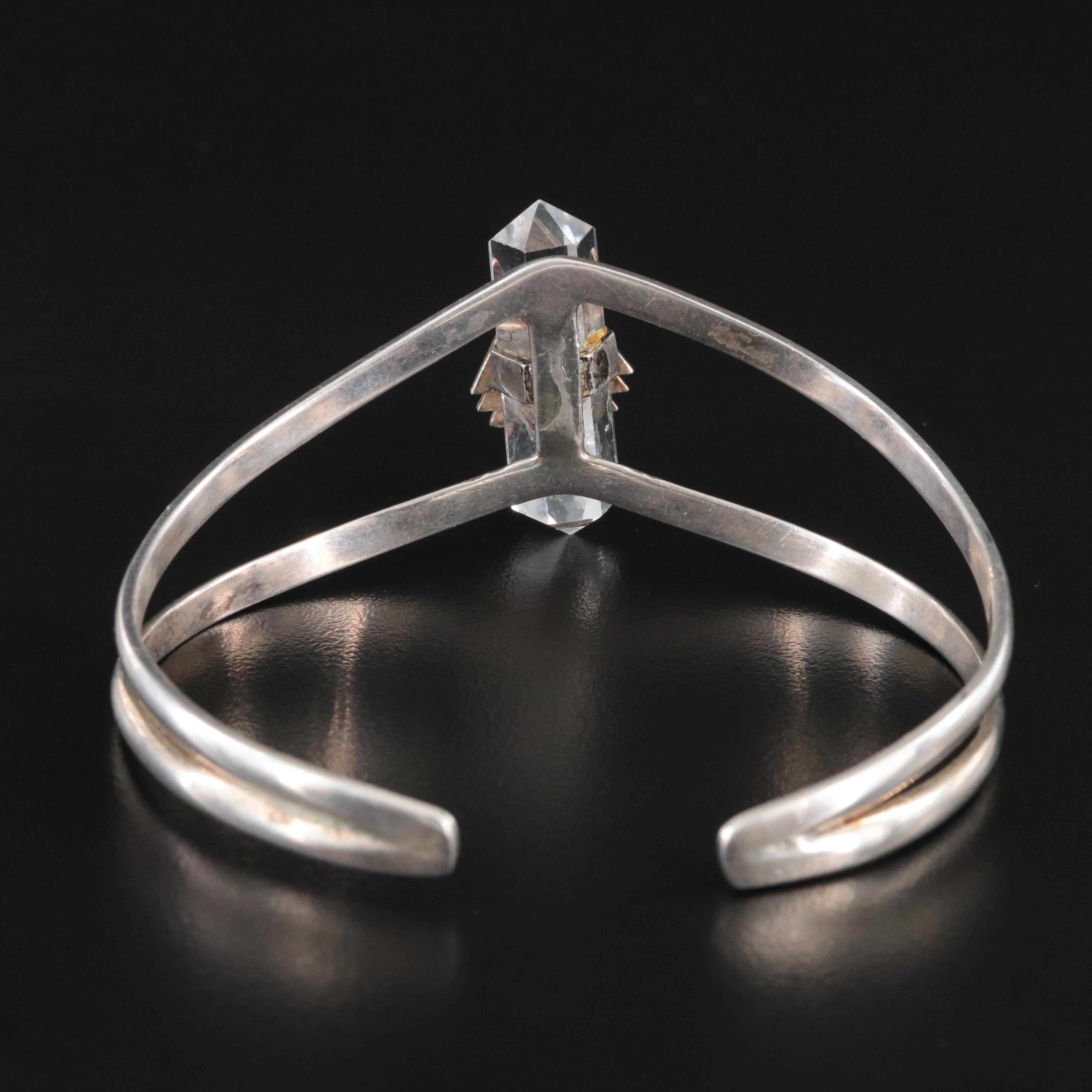 Sterling Chevron Crackle Quartz and Garnet Cuff Bracelet