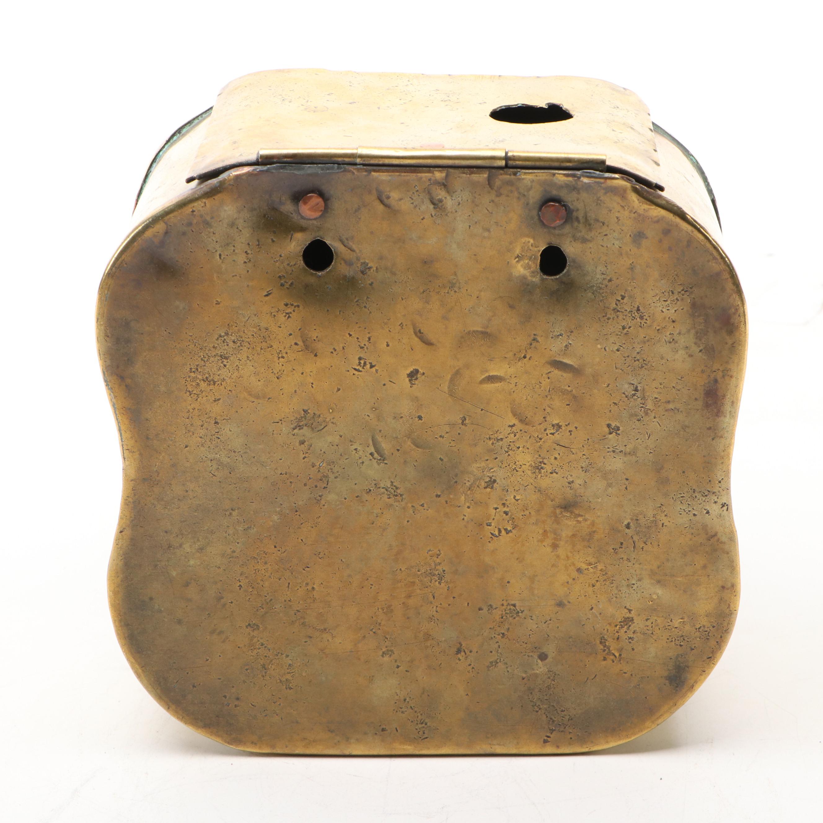 English Brass Wall Mounted Coin Box Engraved with the London Coat of Arms