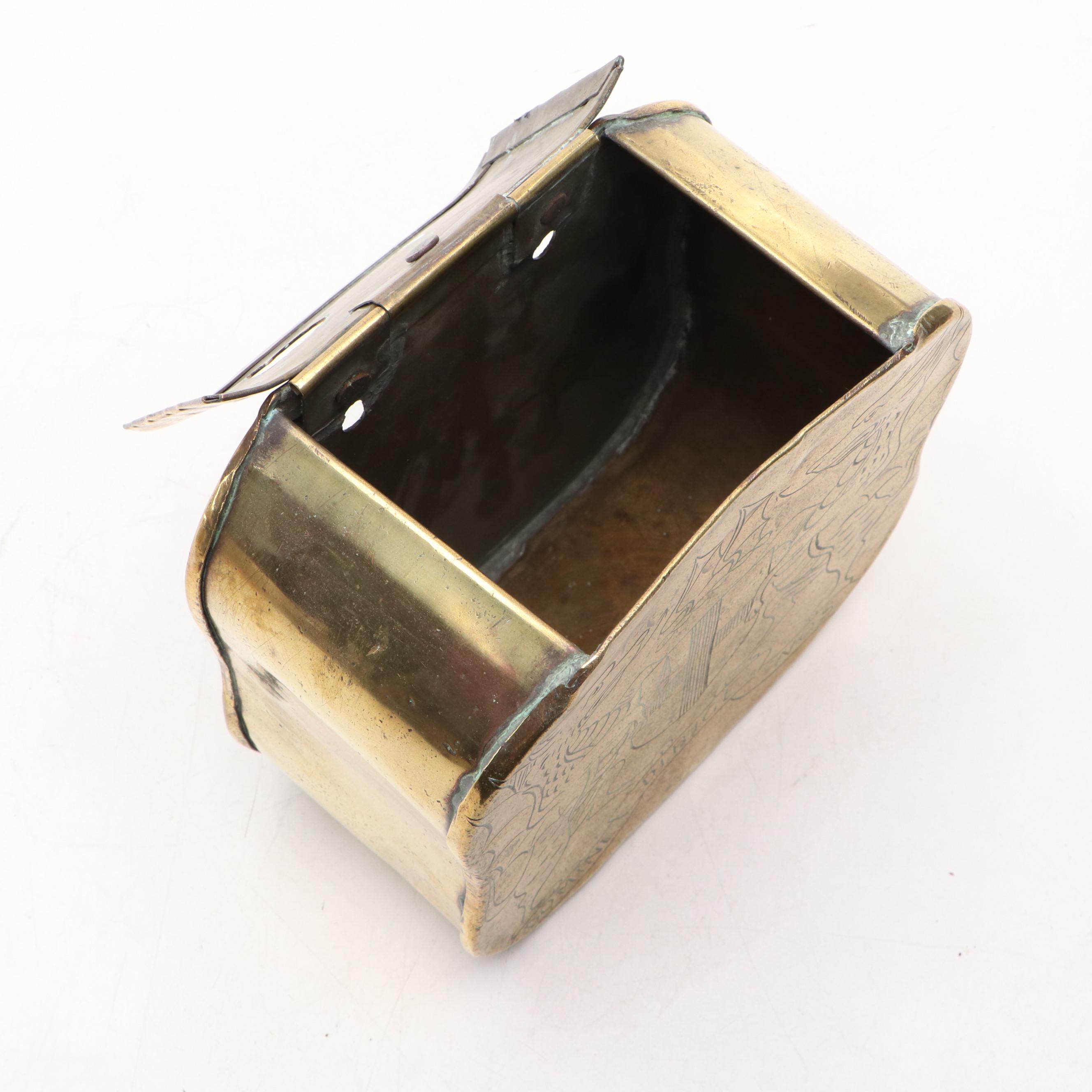 English Brass Wall Mounted Coin Box Engraved with the London Coat of Arms