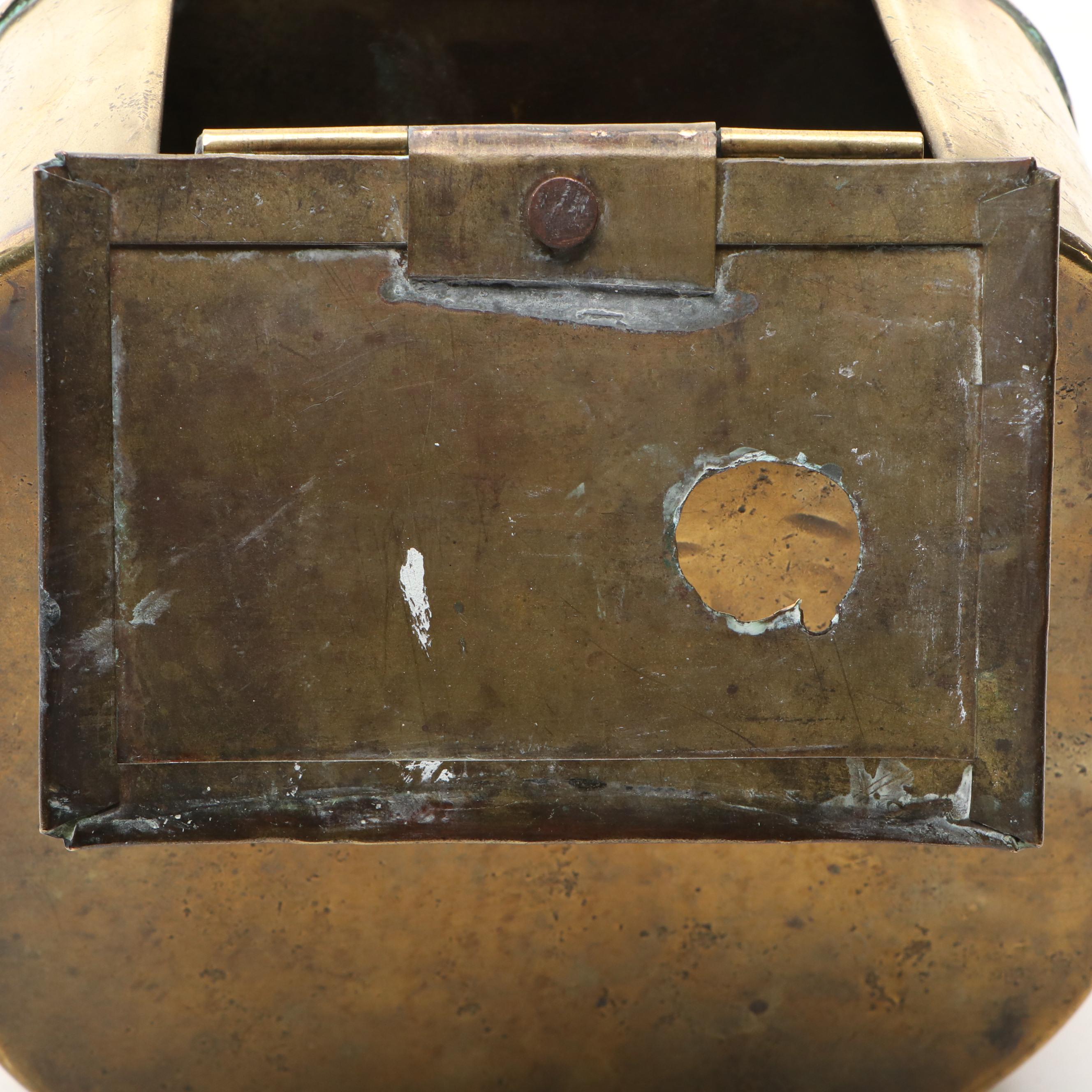English Brass Wall Mounted Coin Box Engraved with the London Coat of Arms