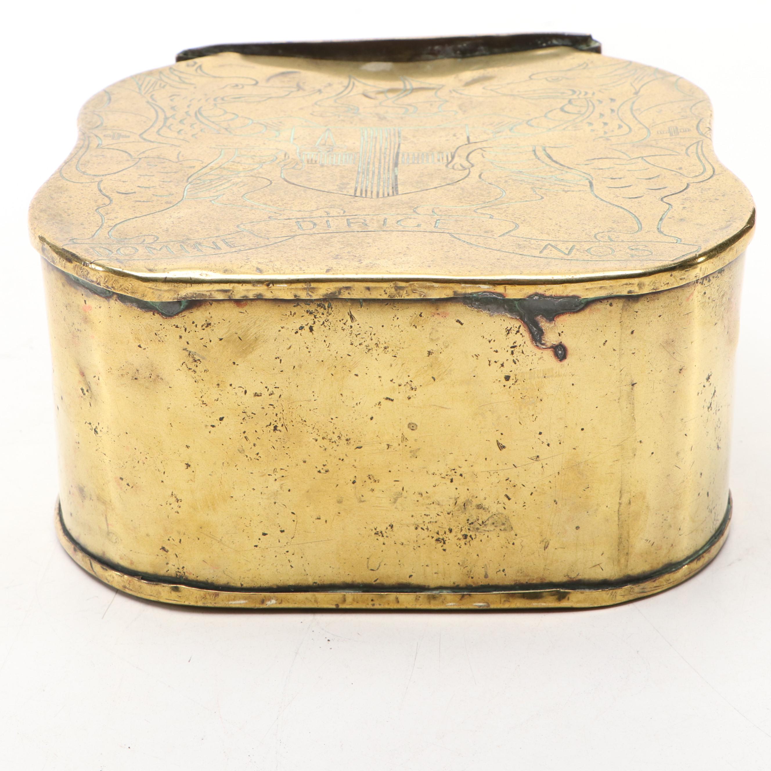 English Brass Wall Mounted Coin Box Engraved with the London Coat of Arms