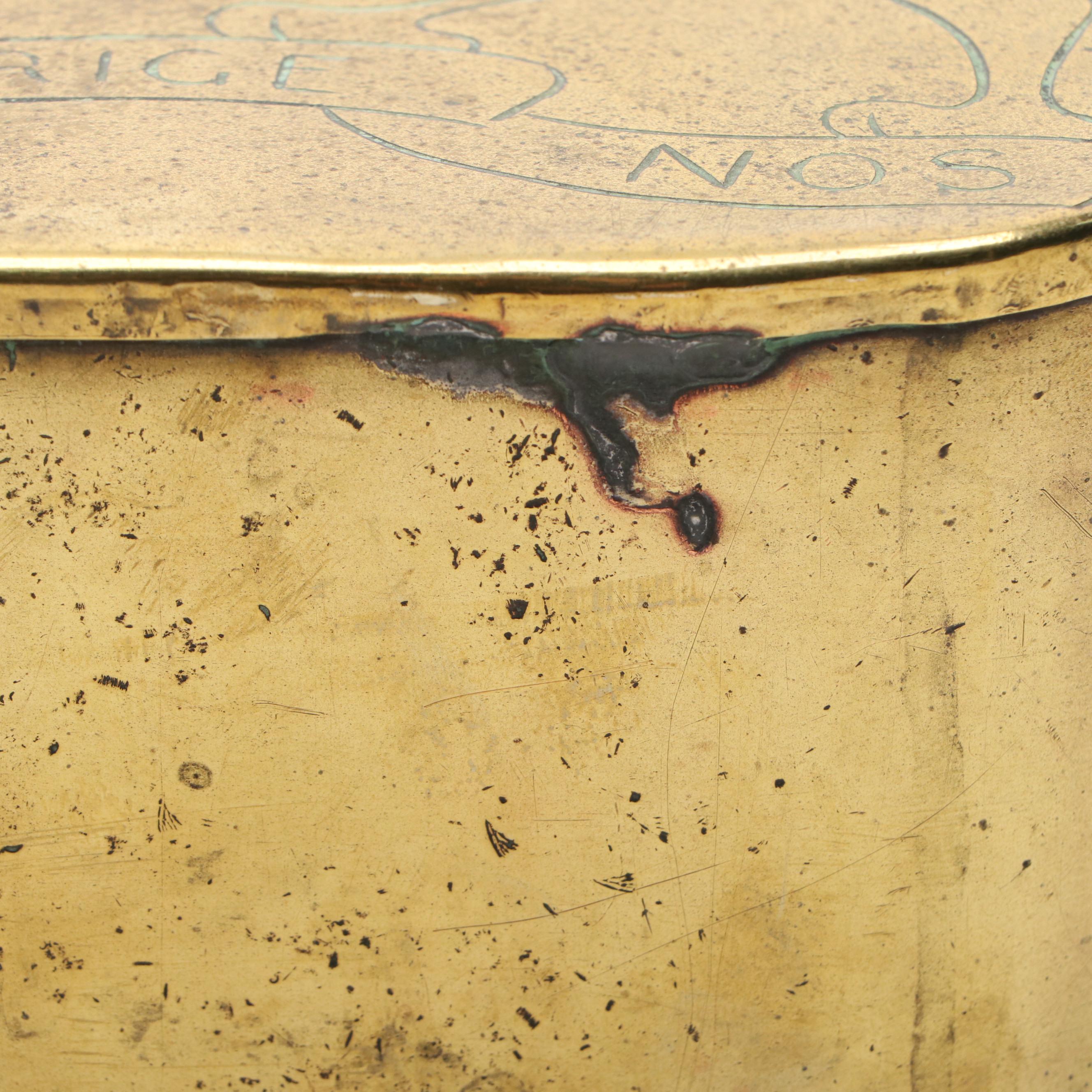 English Brass Wall Mounted Coin Box Engraved with the London Coat of Arms
