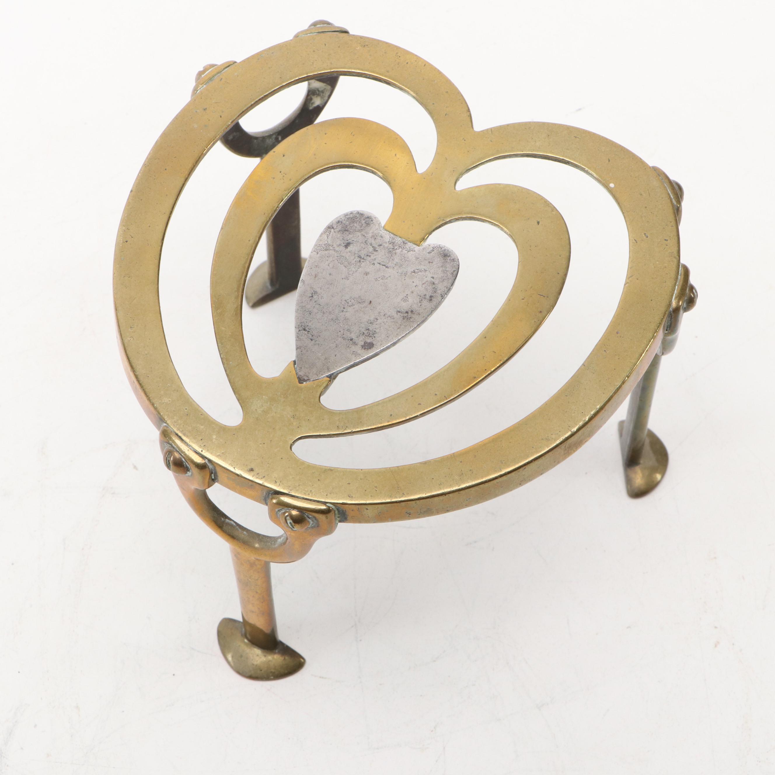 W. Tonks & Sons English Brass Kettle Stand with Chased Foliate Brass Decanter