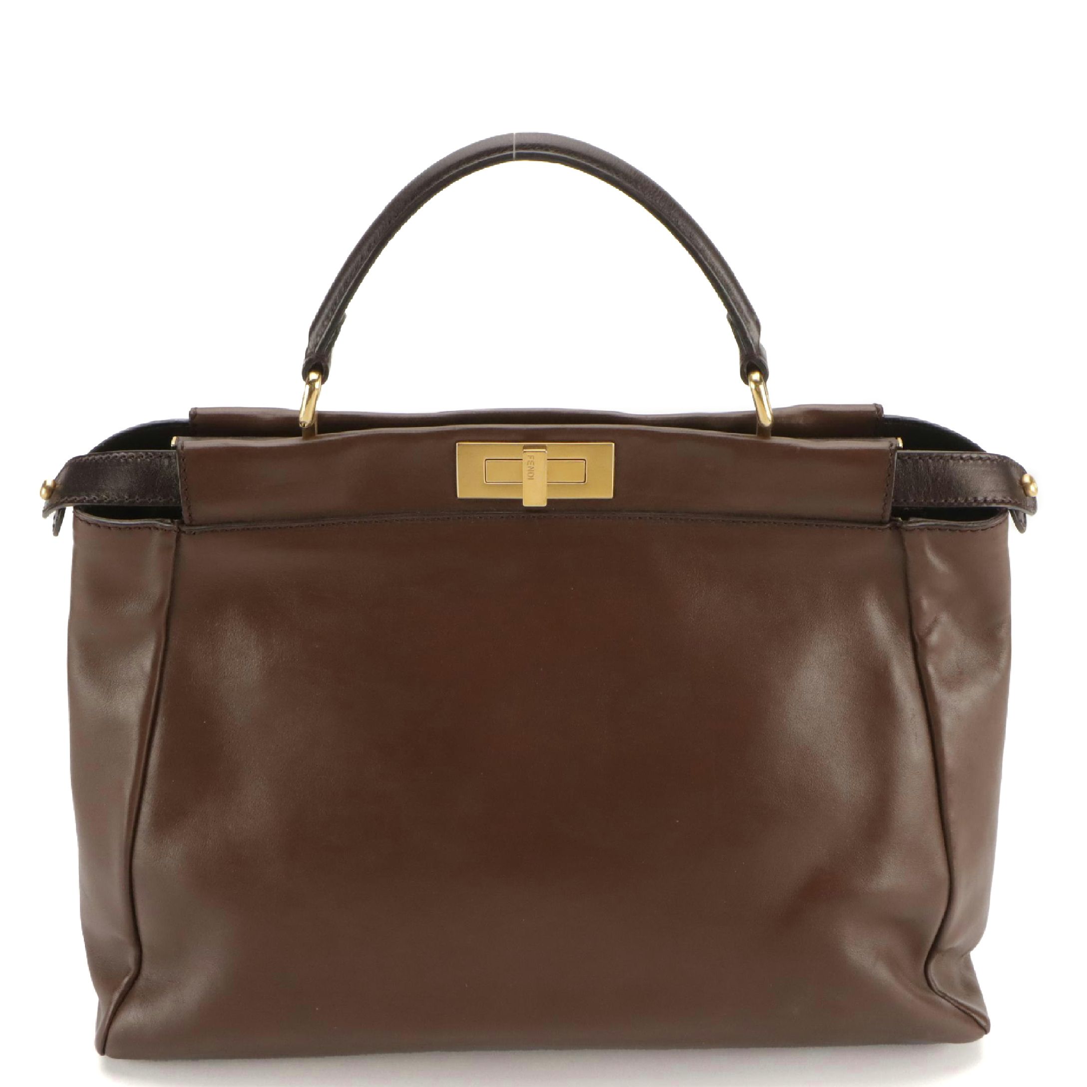 Fendi Brown Leather Peekaboo Top Handle Two-Way Bag