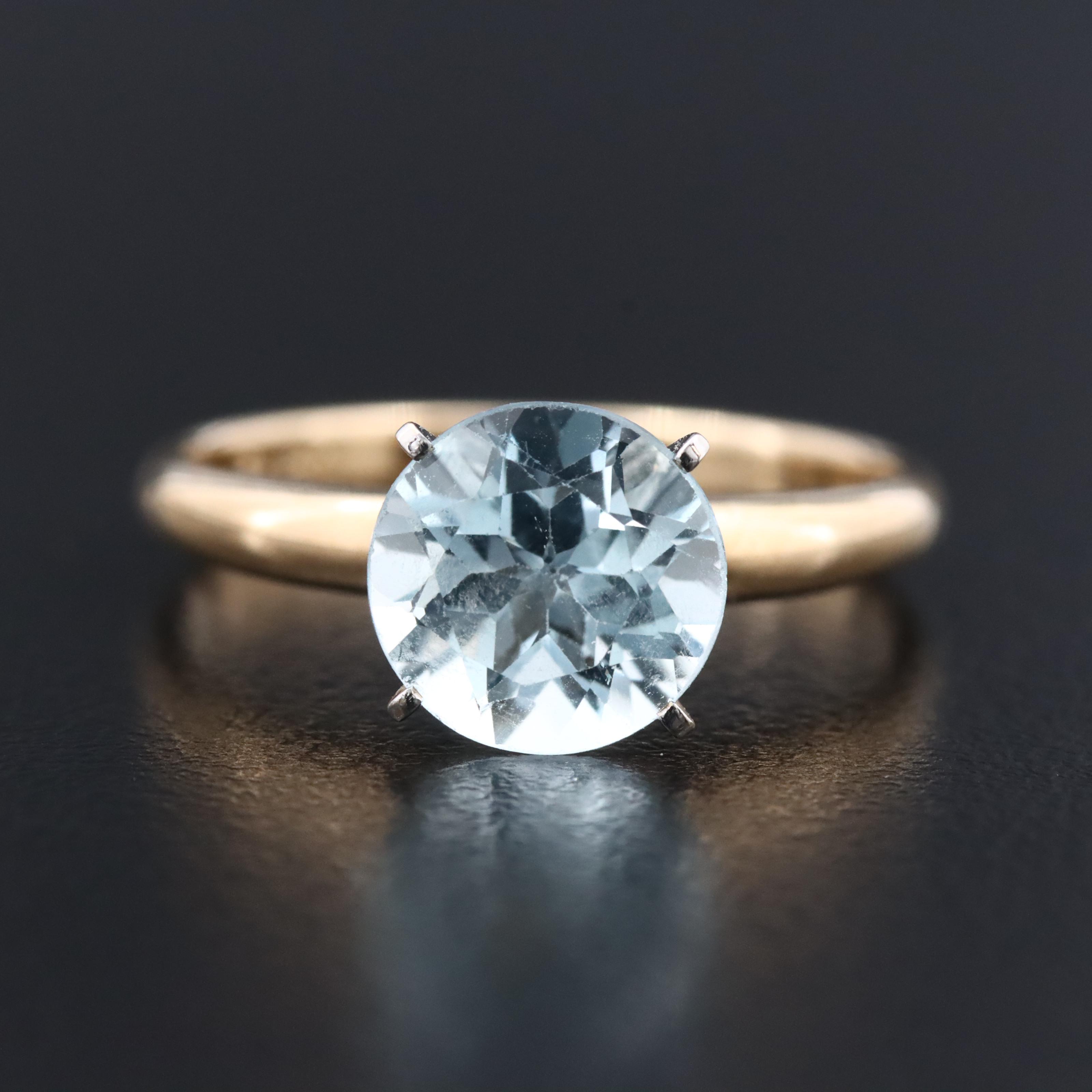 14K Blue Topaz Solitaire Ring