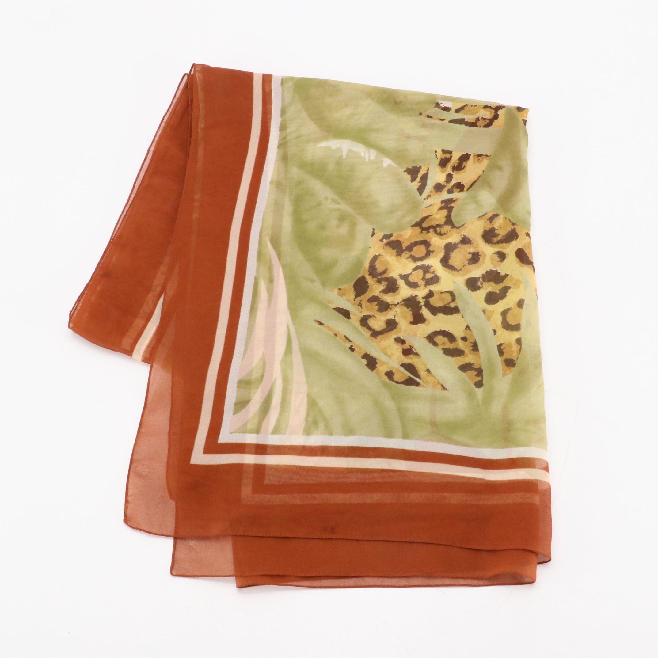 Unlabeled Salvatore Ferragamo Leopard Print Silk Shawl