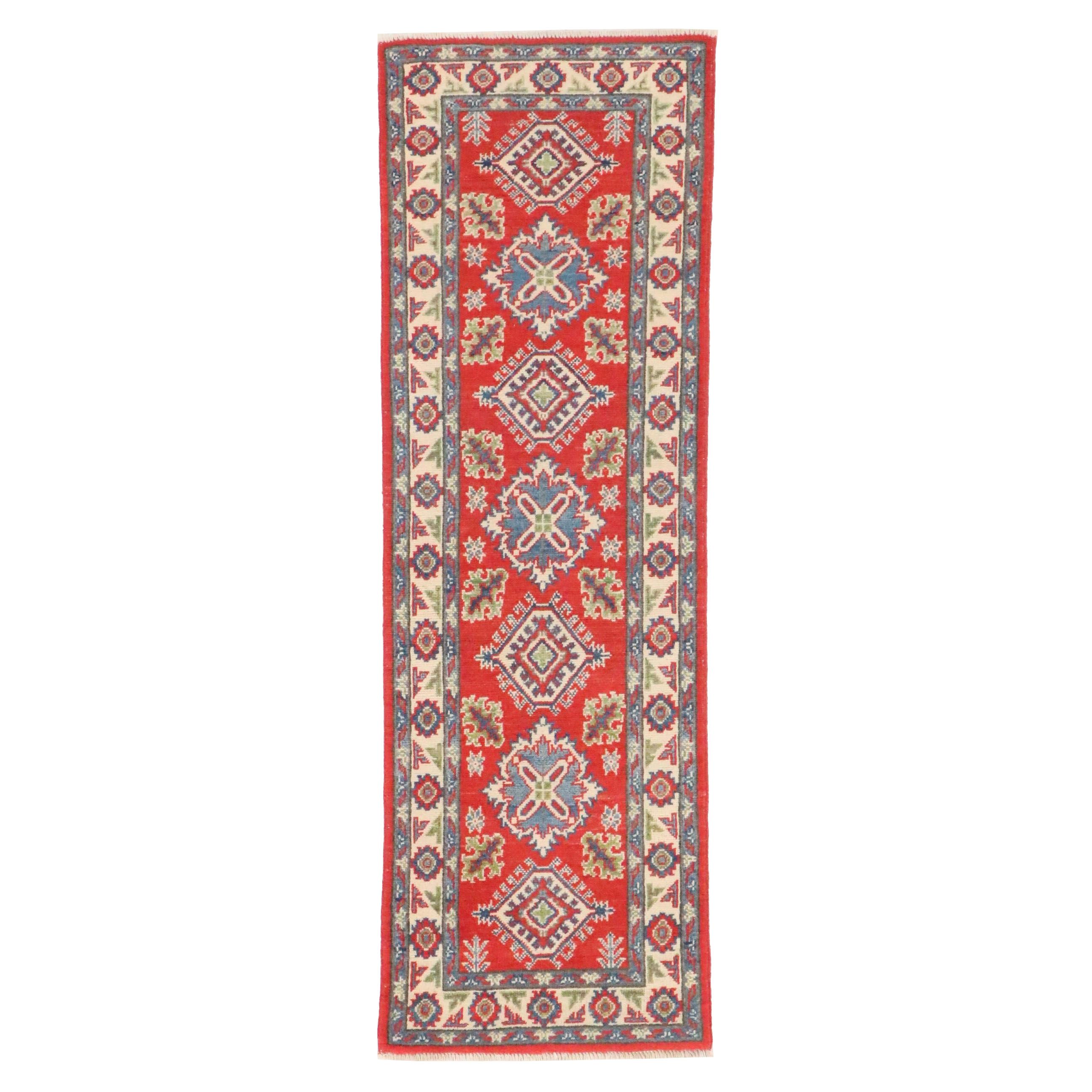 2'1 x 6'6 Hand-Knotted Afghan Kazak Carpet Runner