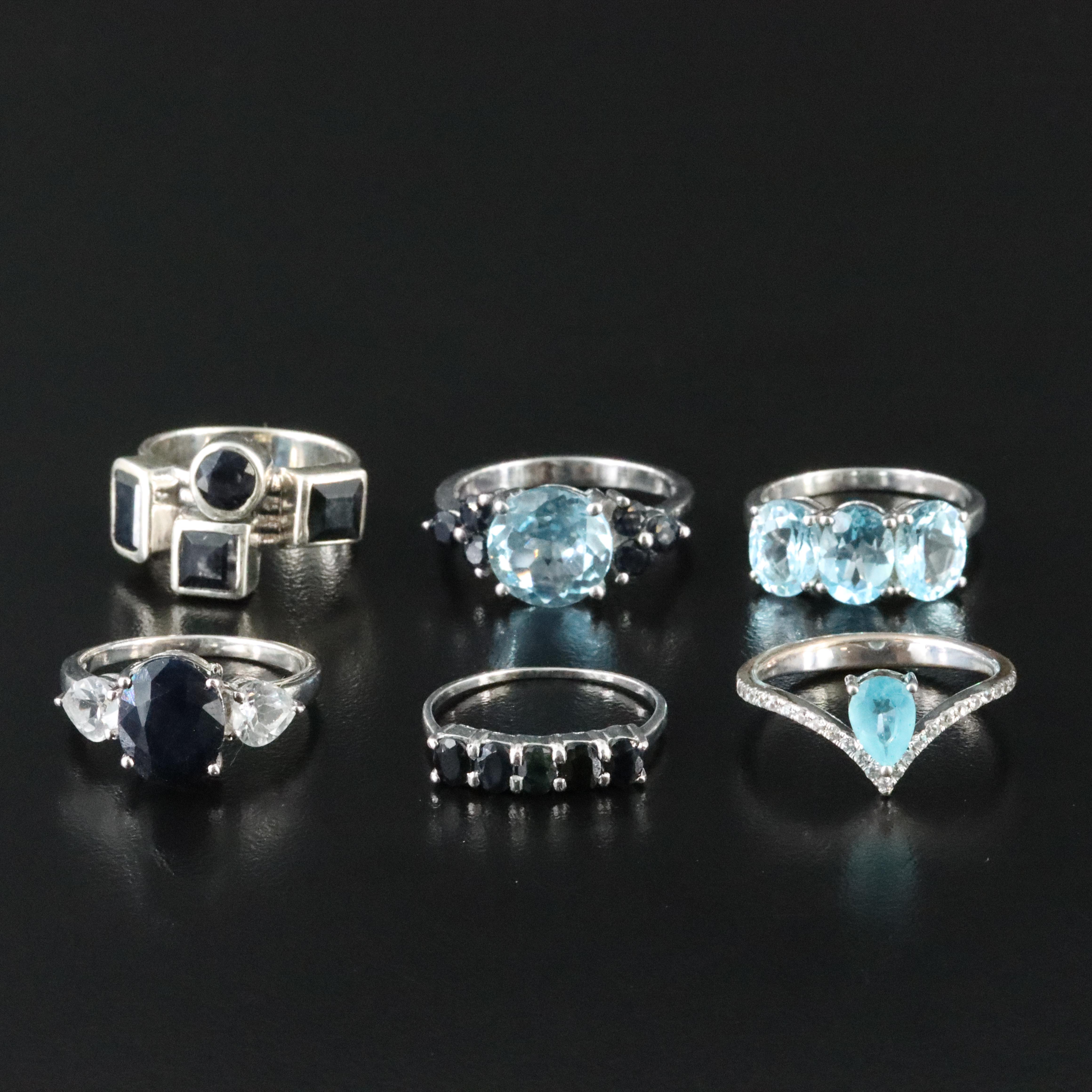 Sterling Blue Topaz, Sapphire and White Sapphire Ring Collection