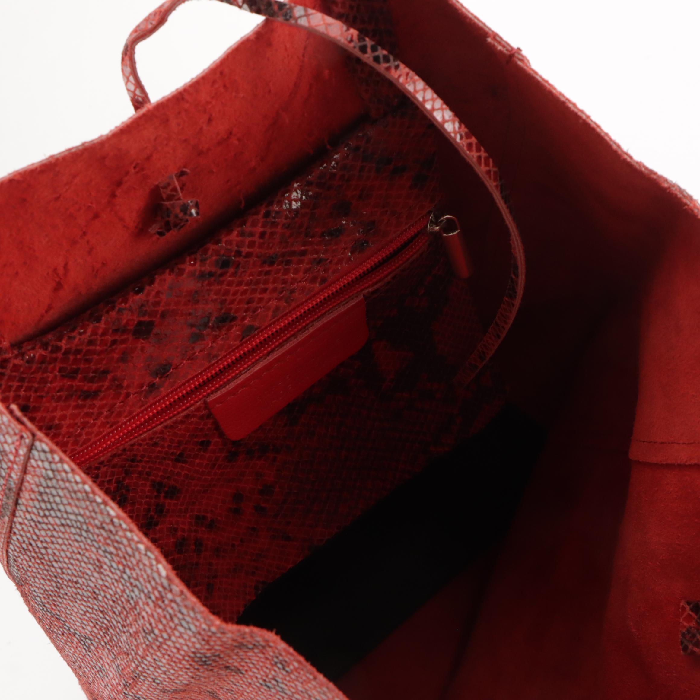 Red Genuine Snakeskin Leather Tie Tote