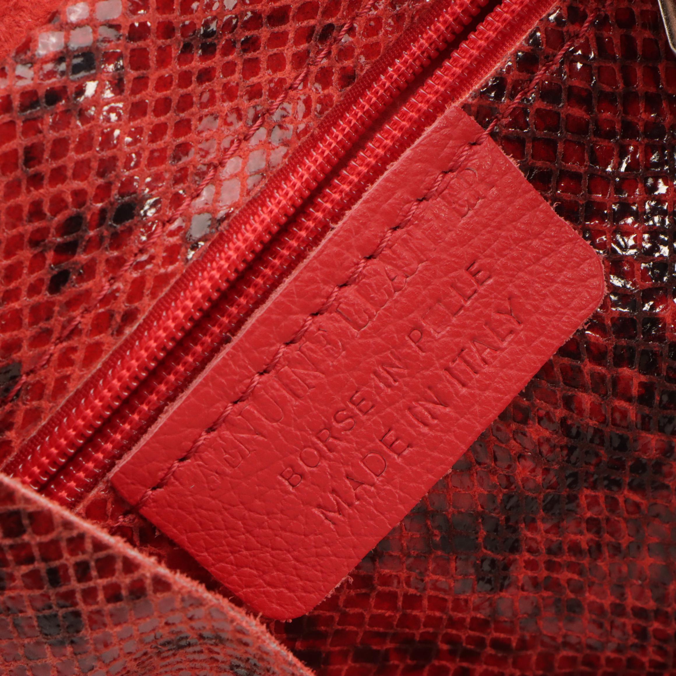 Red Genuine Snakeskin Leather Tie Tote