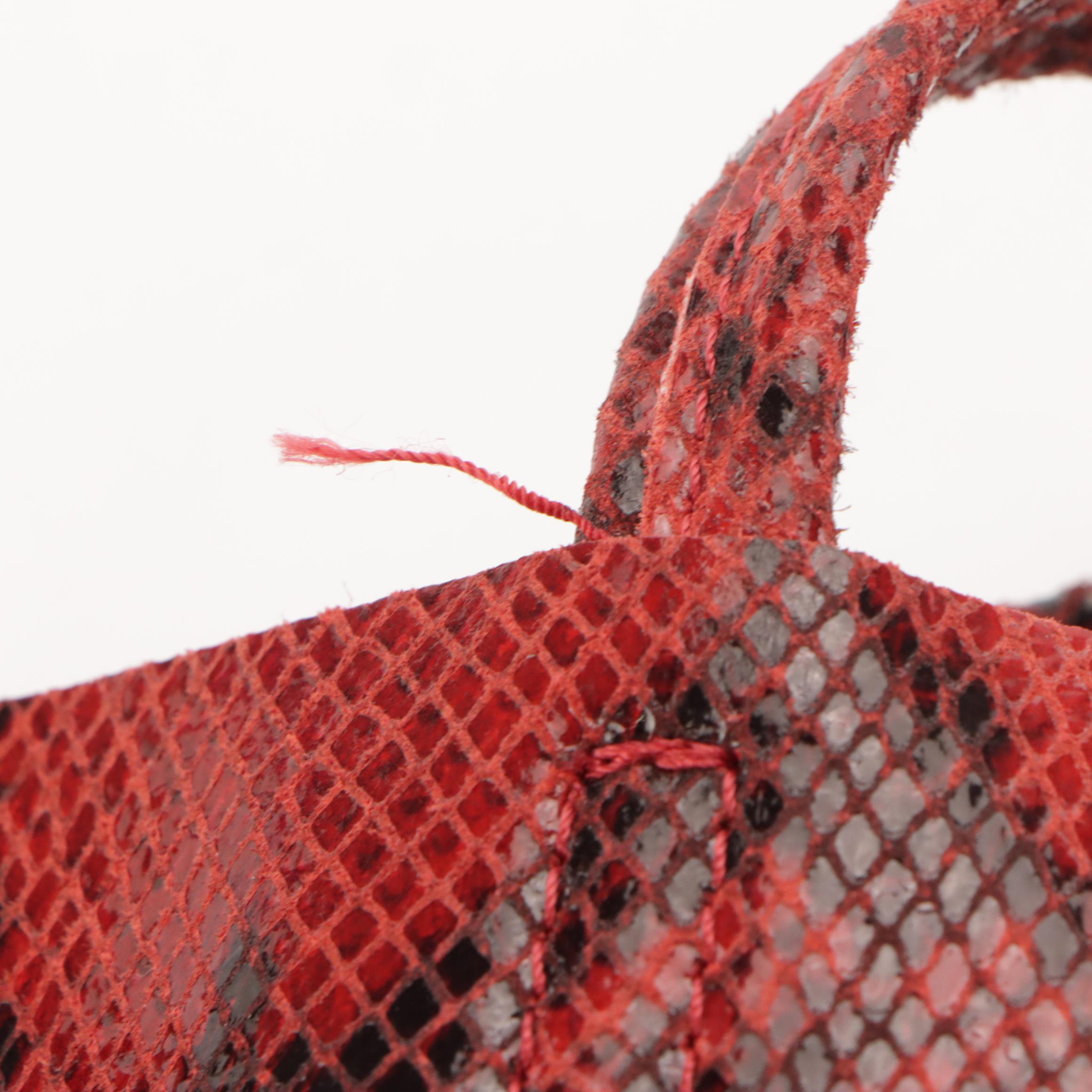 Red Genuine Snakeskin Leather Tie Tote