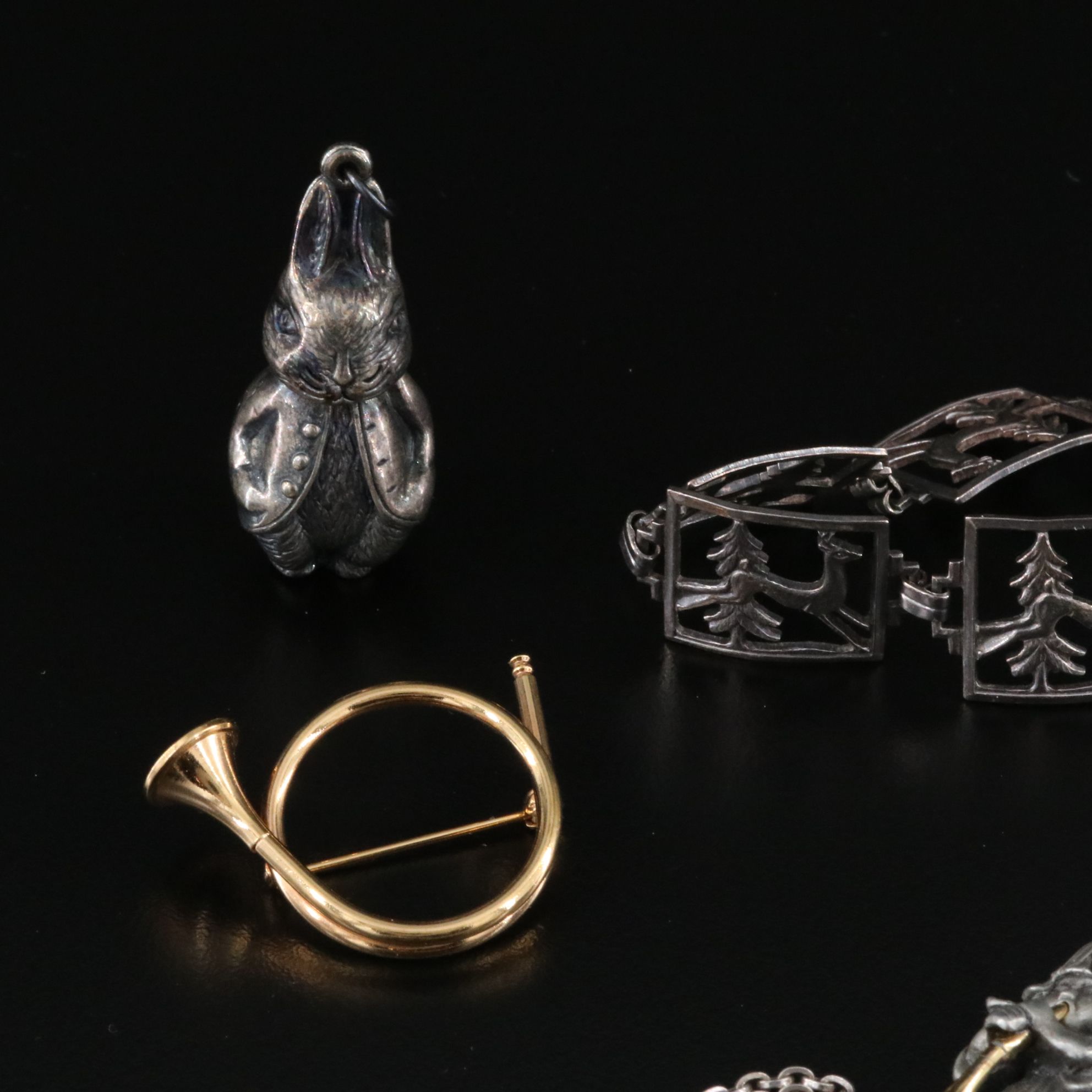 Vintage Christmas Themed Jewelry Featuring Sterling and Mother-of-Pearl